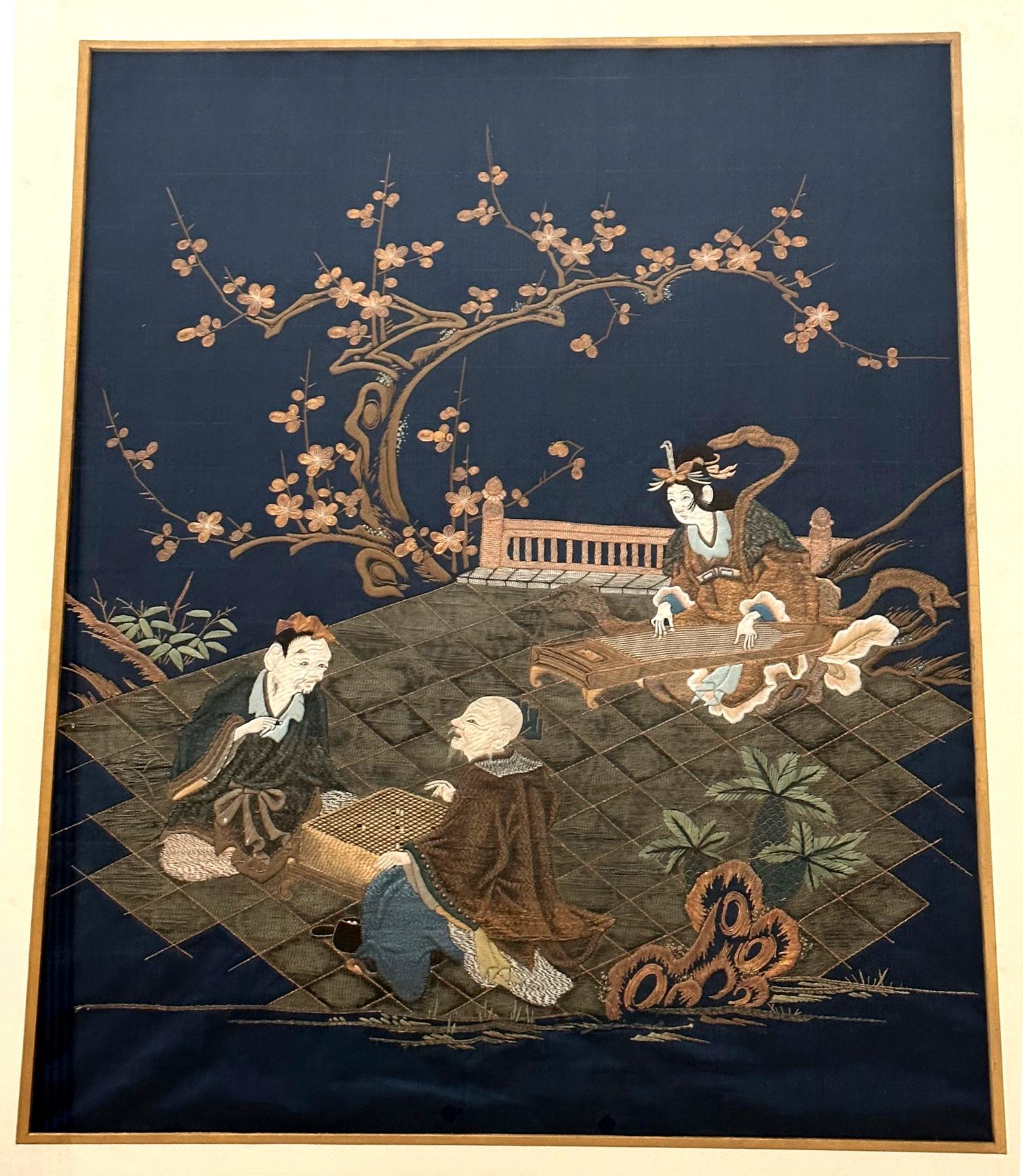 Gerahmte antike japanische Fukusa-Textil-Tafel mit Stickerei (Japanisch) im Angebot