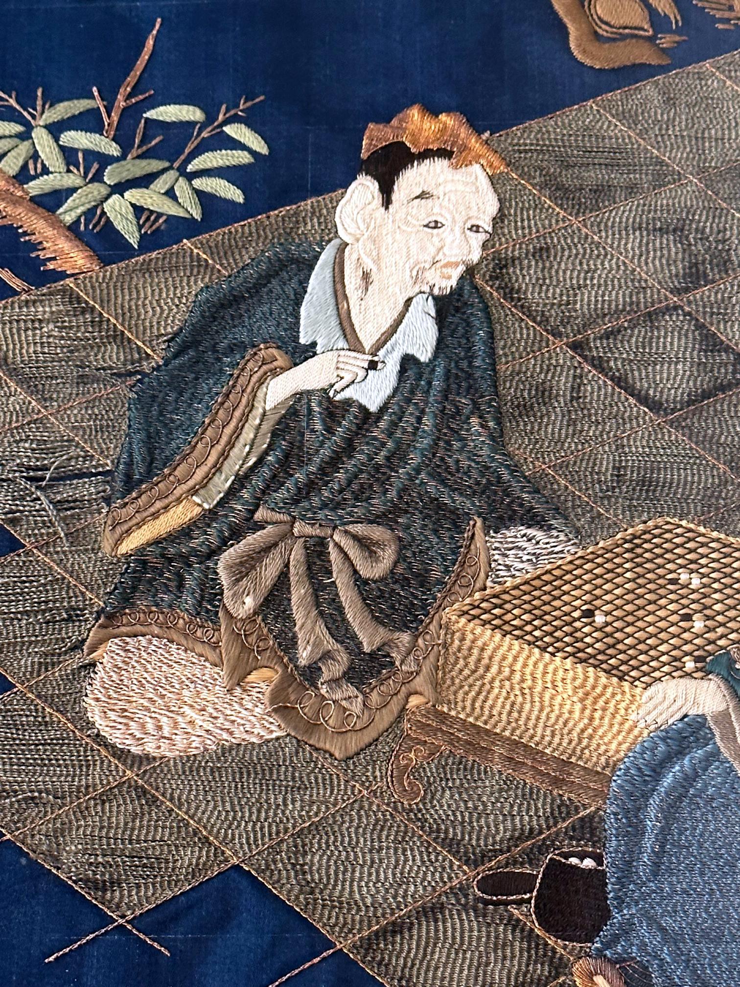 Gerahmte antike japanische Fukusa-Textil-Tafel mit Stickerei im Zustand „Gut“ im Angebot in Atlanta, GA