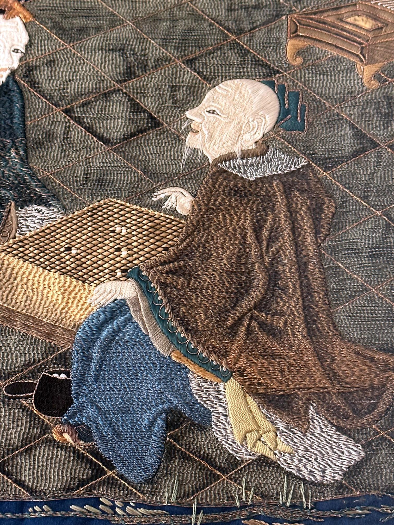 Gerahmte antike japanische Fukusa-Textil-Tafel mit Stickerei (19. Jahrhundert) im Angebot