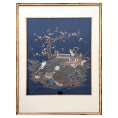 Framed Retro Japanese Embroidery Fukusa Textile Panel