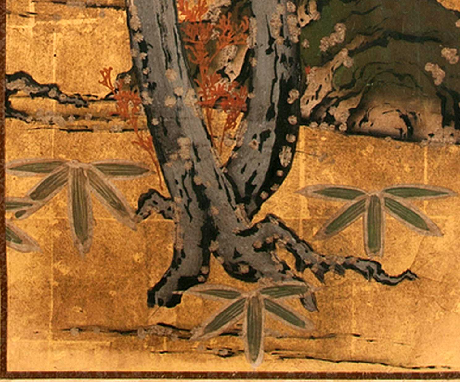 Gold Leaf Framed Antique Japanese Landscape Painting Edo Period Provenance