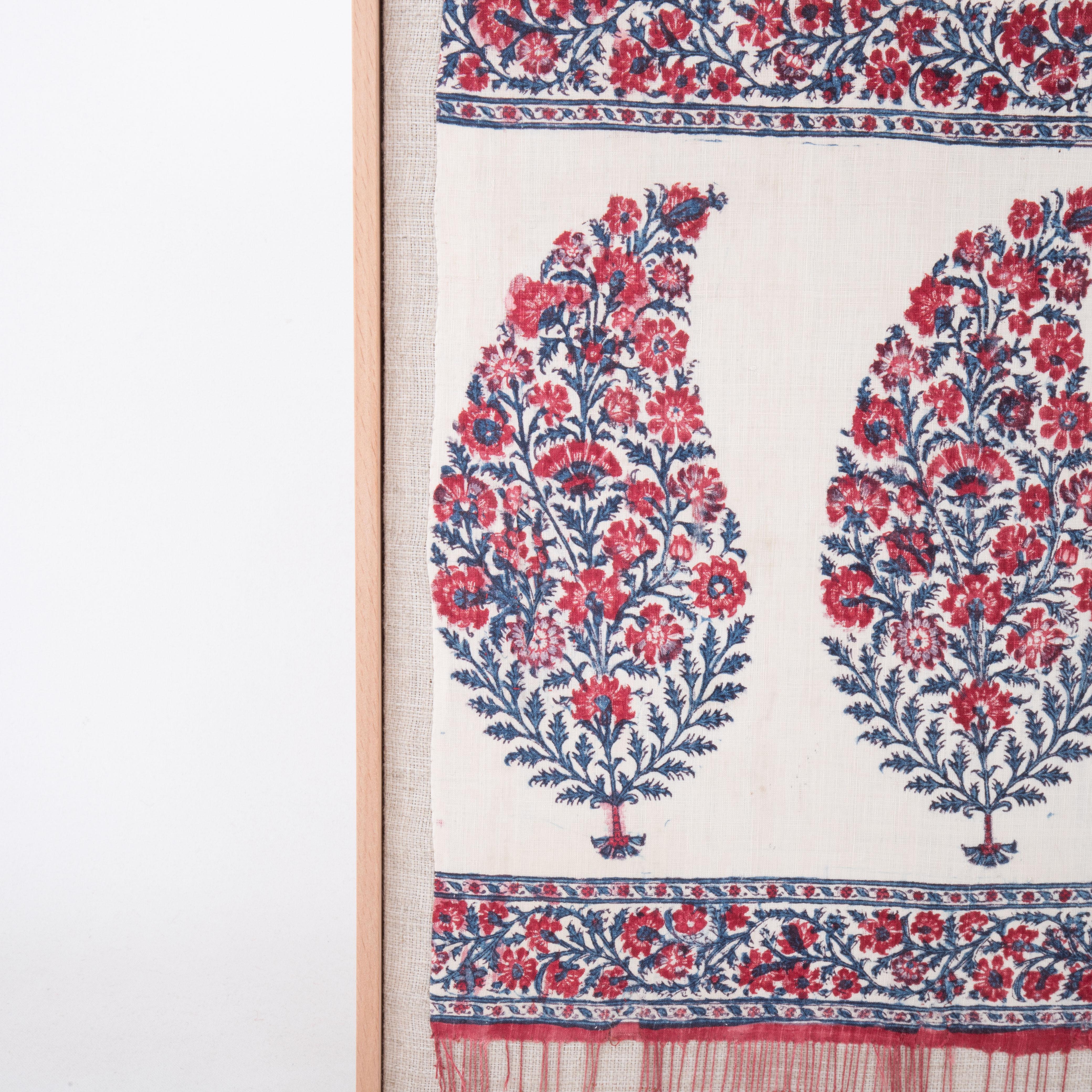 Indien Fragment ancien Kalamkari encadré, Inde en vente