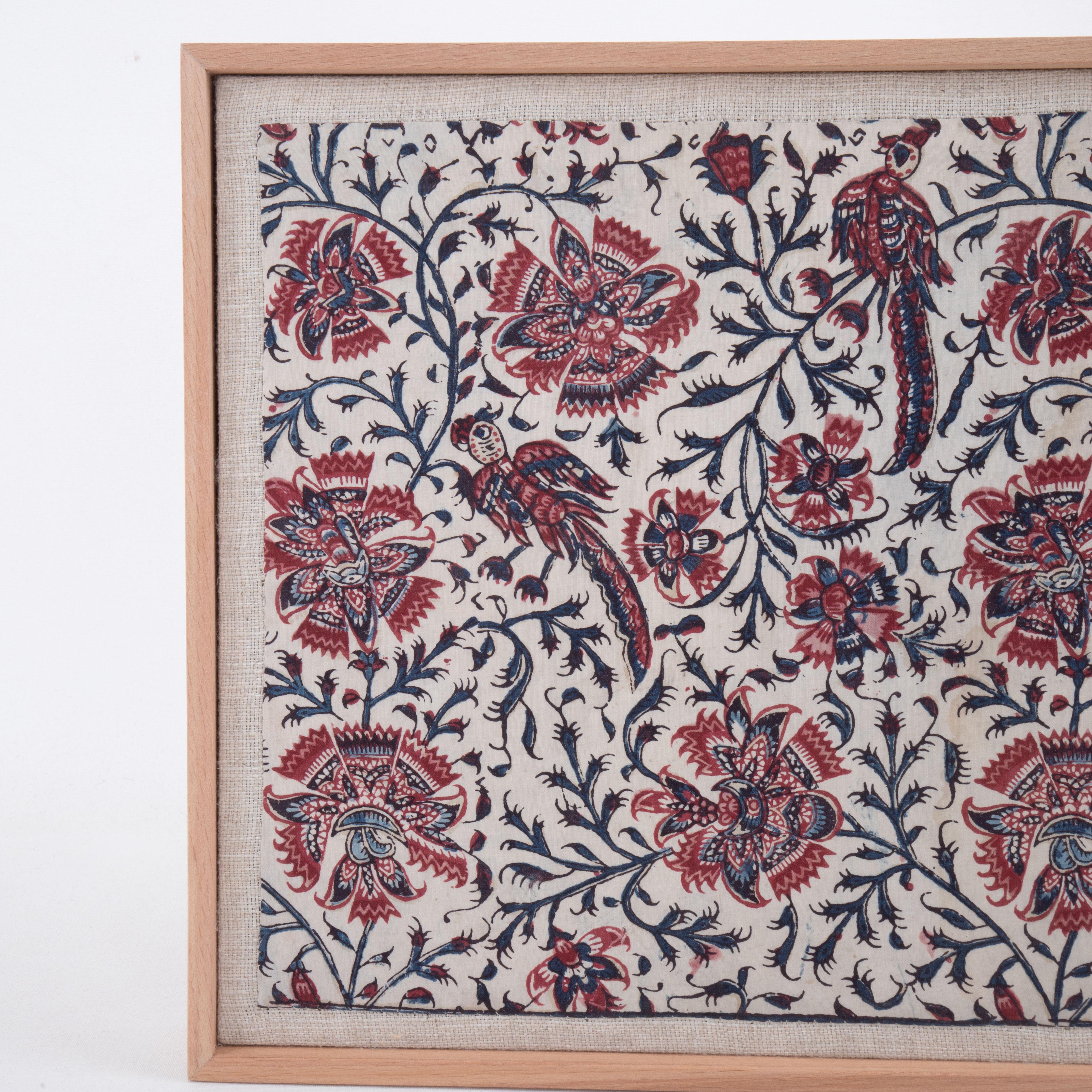 Gerahmtes antikes Kalamkari-Fragment, Indien (Indisch) im Angebot