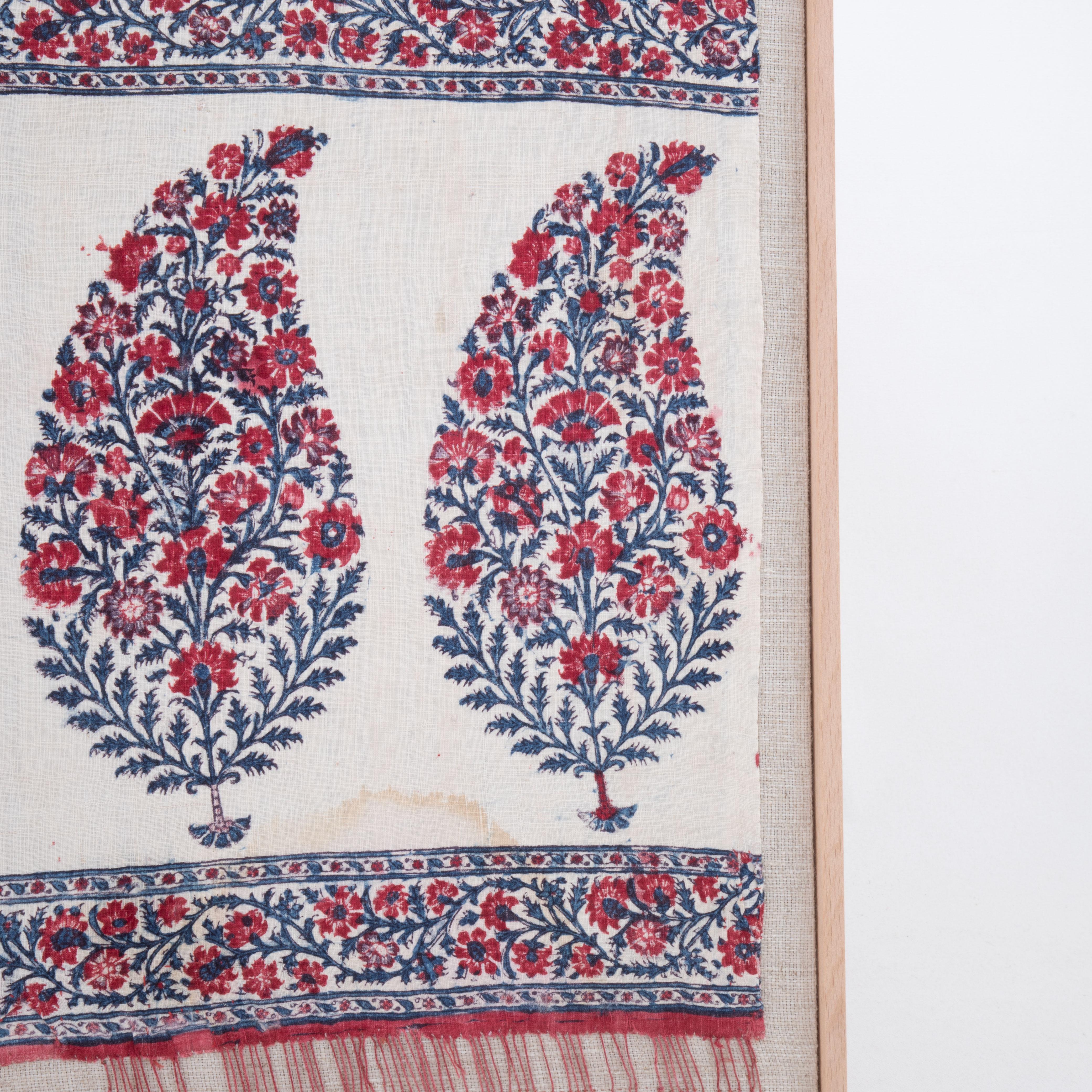 Gerahmtes antikes Kalamkari-Fragment, Indien im Zustand „Relativ gut“ im Angebot in Istanbul, TR