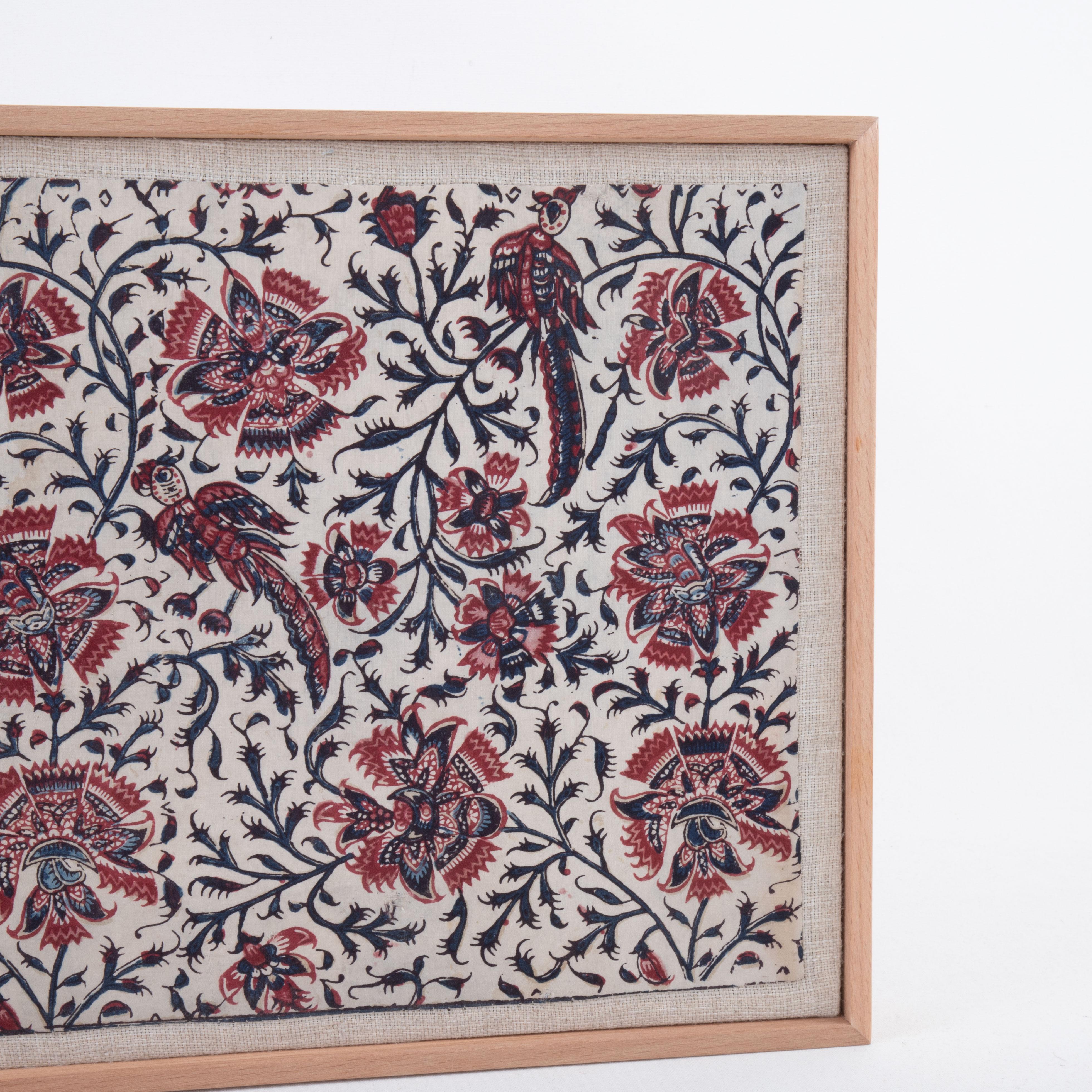 Gerahmtes antikes Kalamkari-Fragment, Indien (19. Jahrhundert) im Angebot