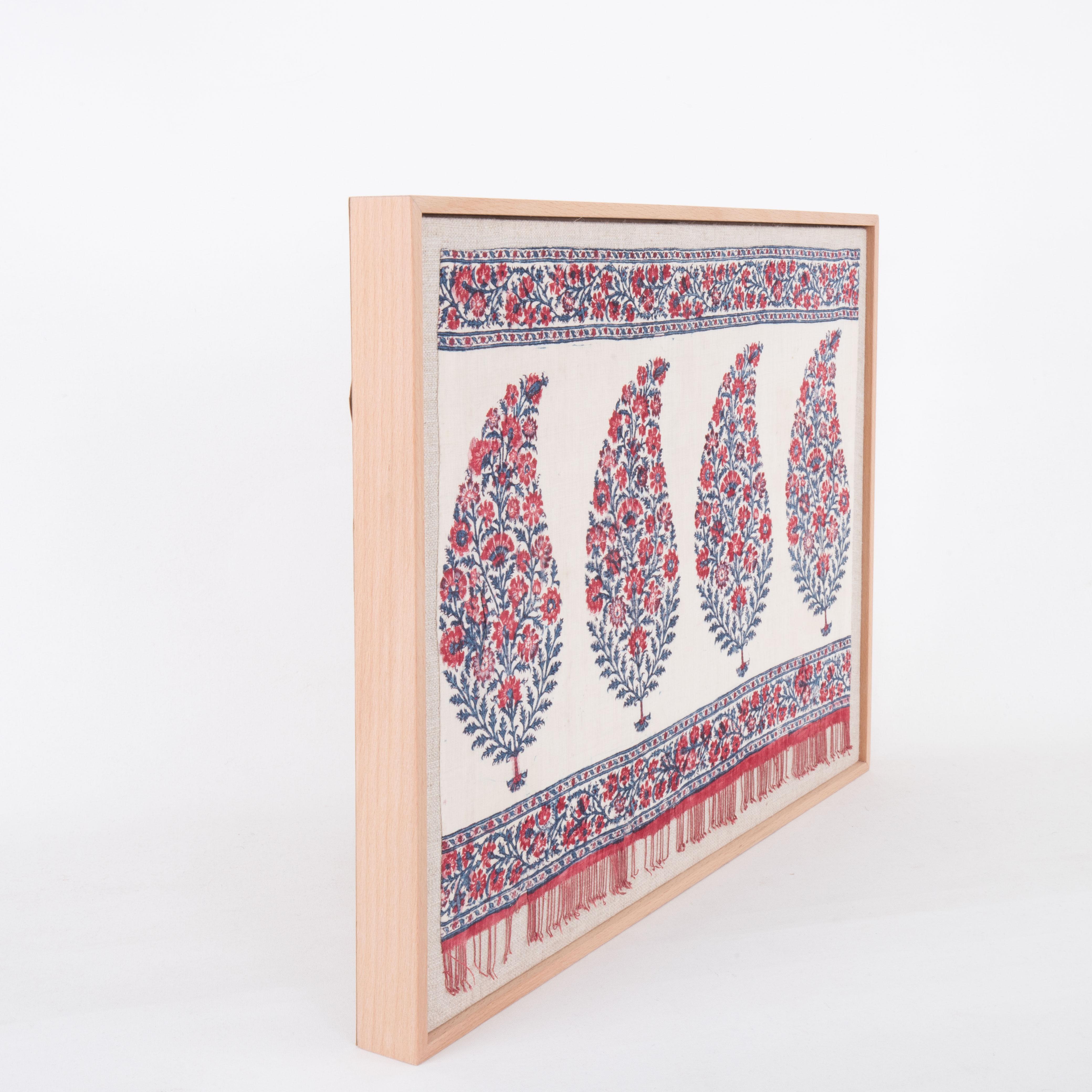 Coton Fragment ancien Kalamkari encadré, Inde en vente