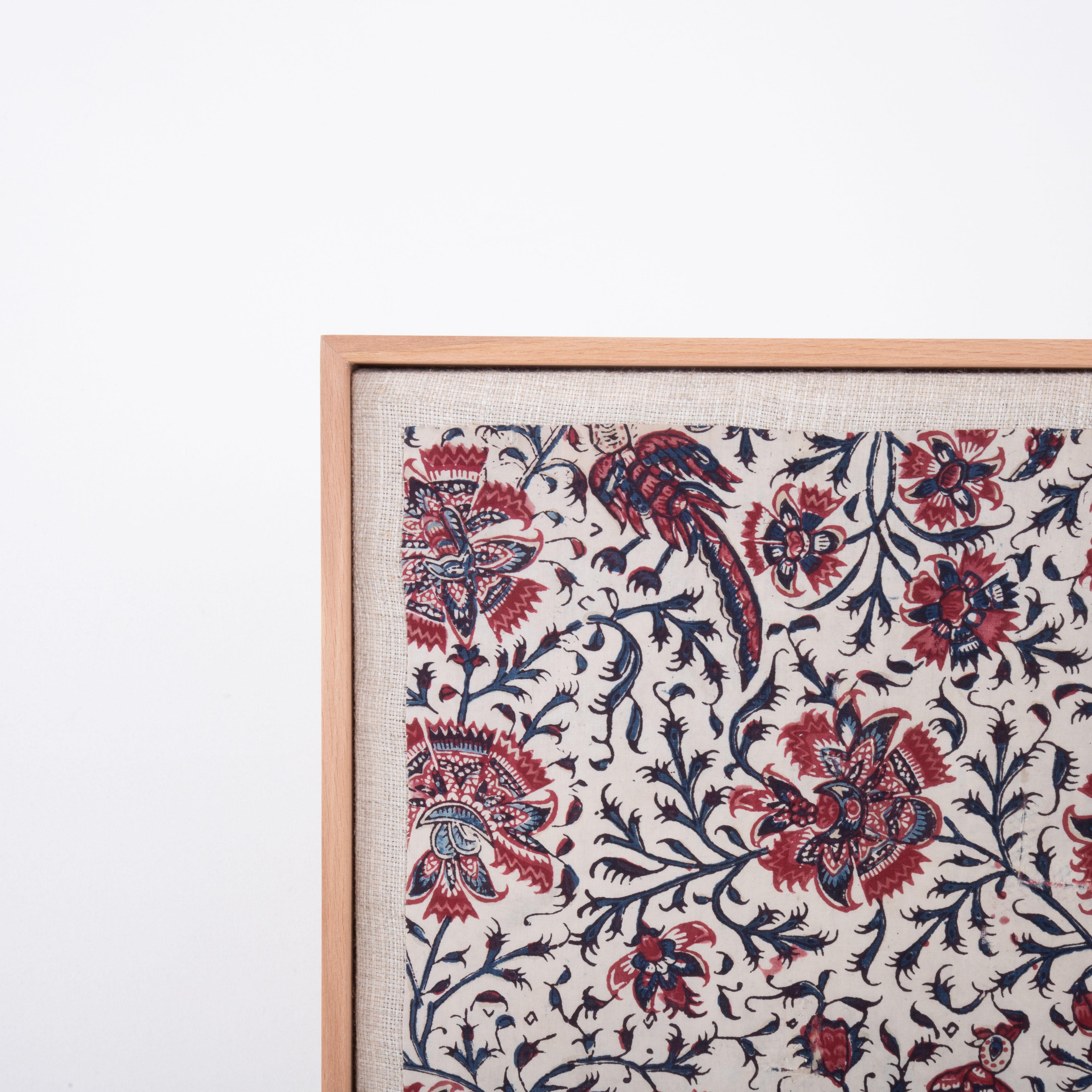 Arte popolare Frammento di kalamkari antico incorniciato, fine XIX sec. in vendita