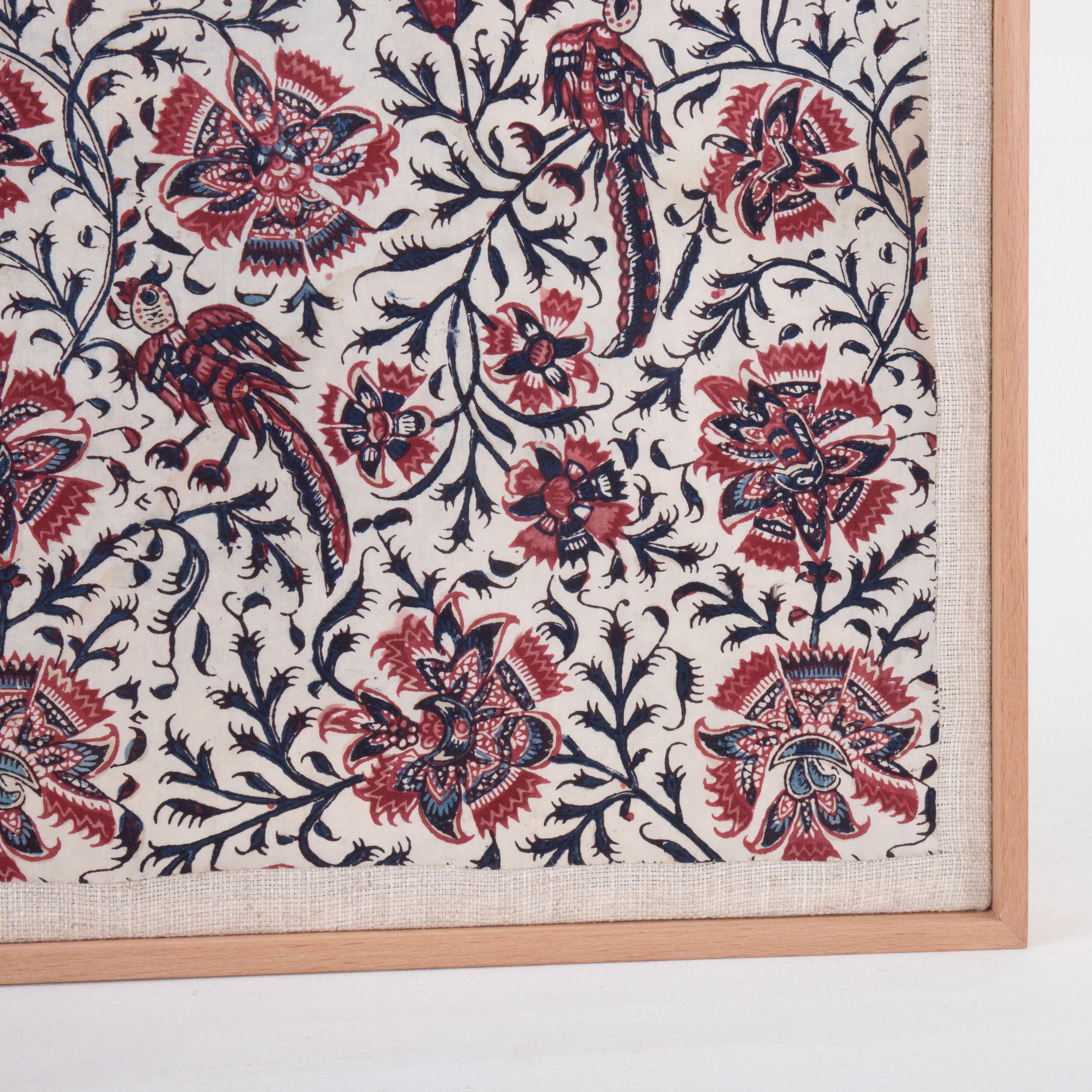 Indiano Frammento di kalamkari antico incorniciato, fine XIX sec. in vendita