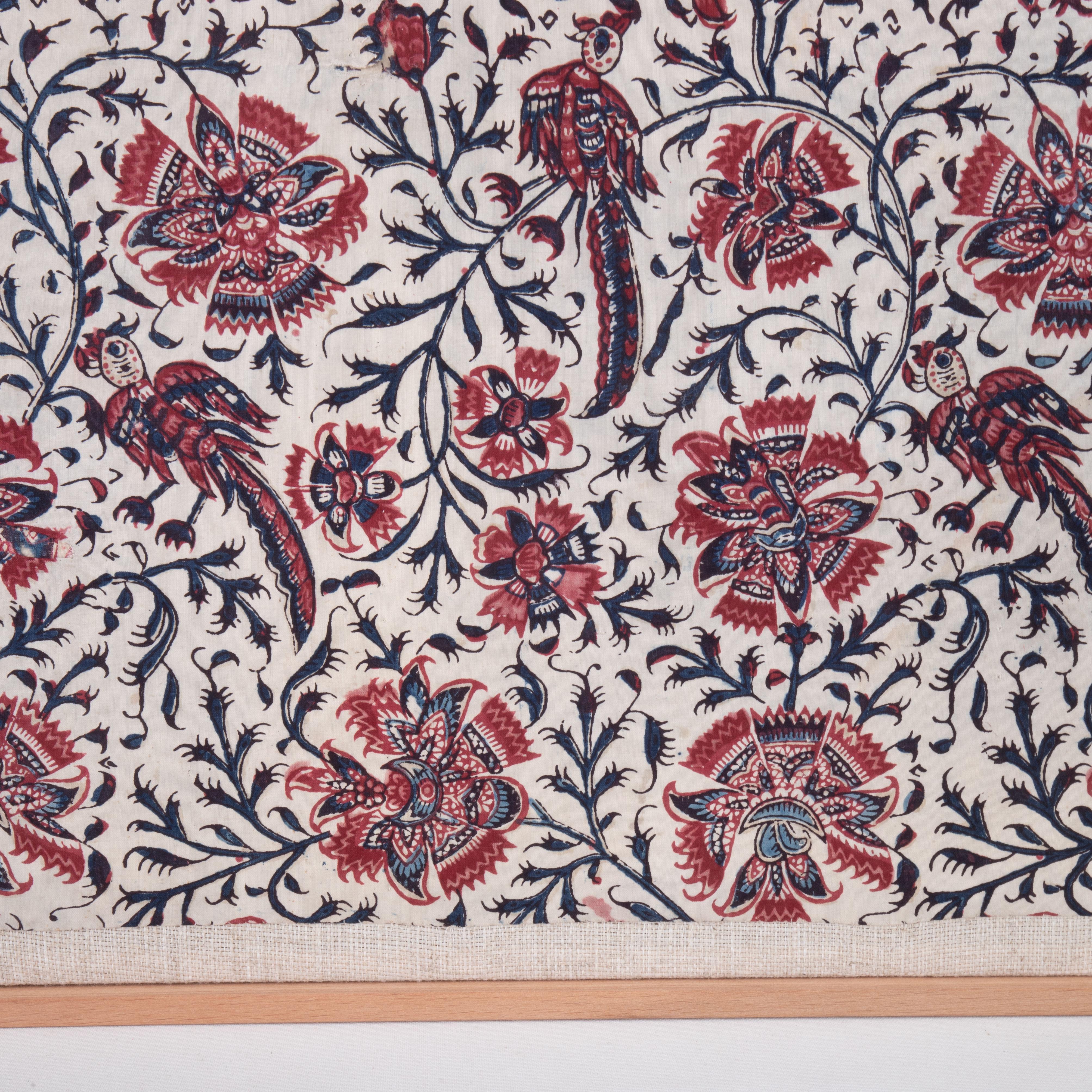 Kalamkari Frammento di kalamkari antico incorniciato, fine XIX sec. in vendita