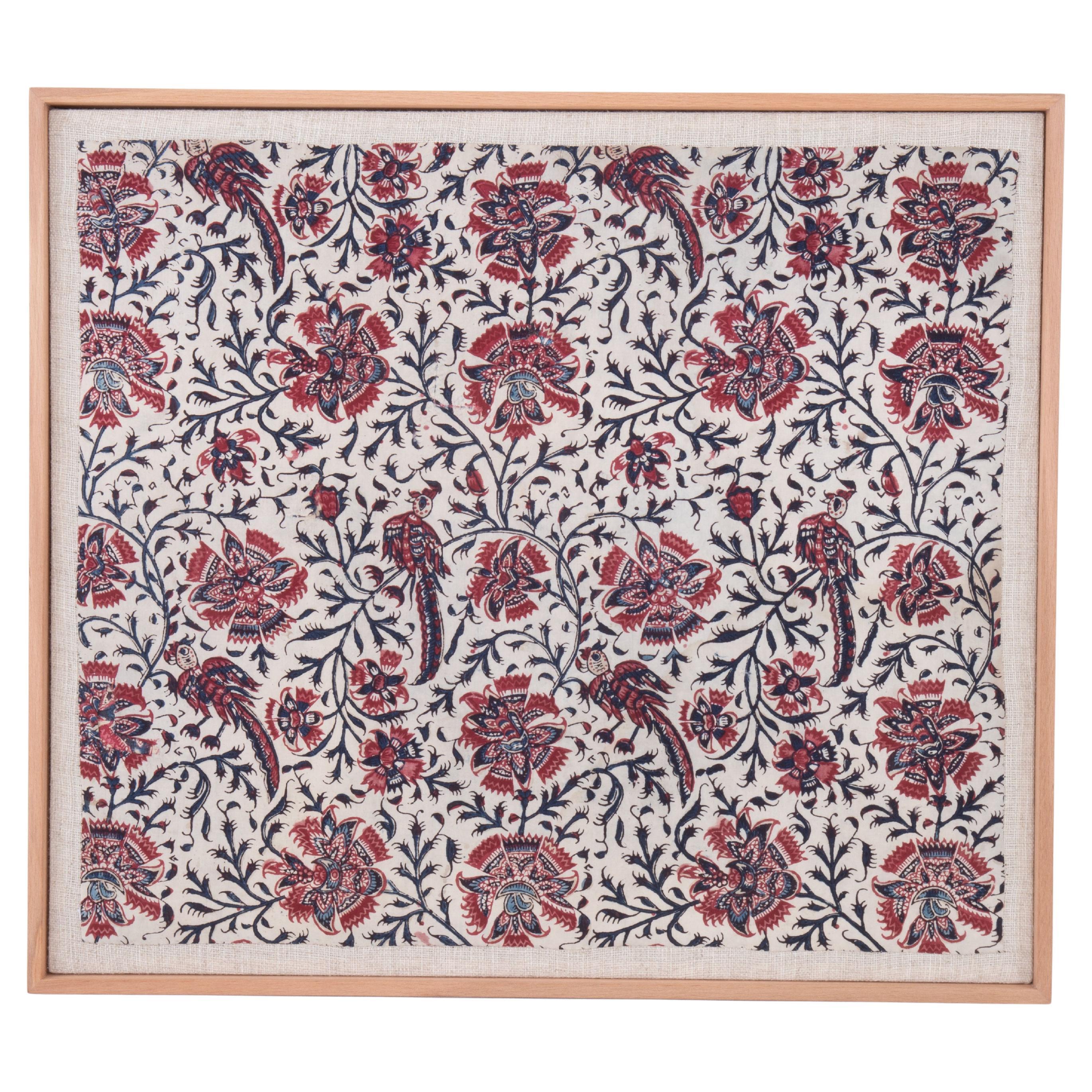 Frammento di kalamkari antico incorniciato, fine XIX sec. in vendita