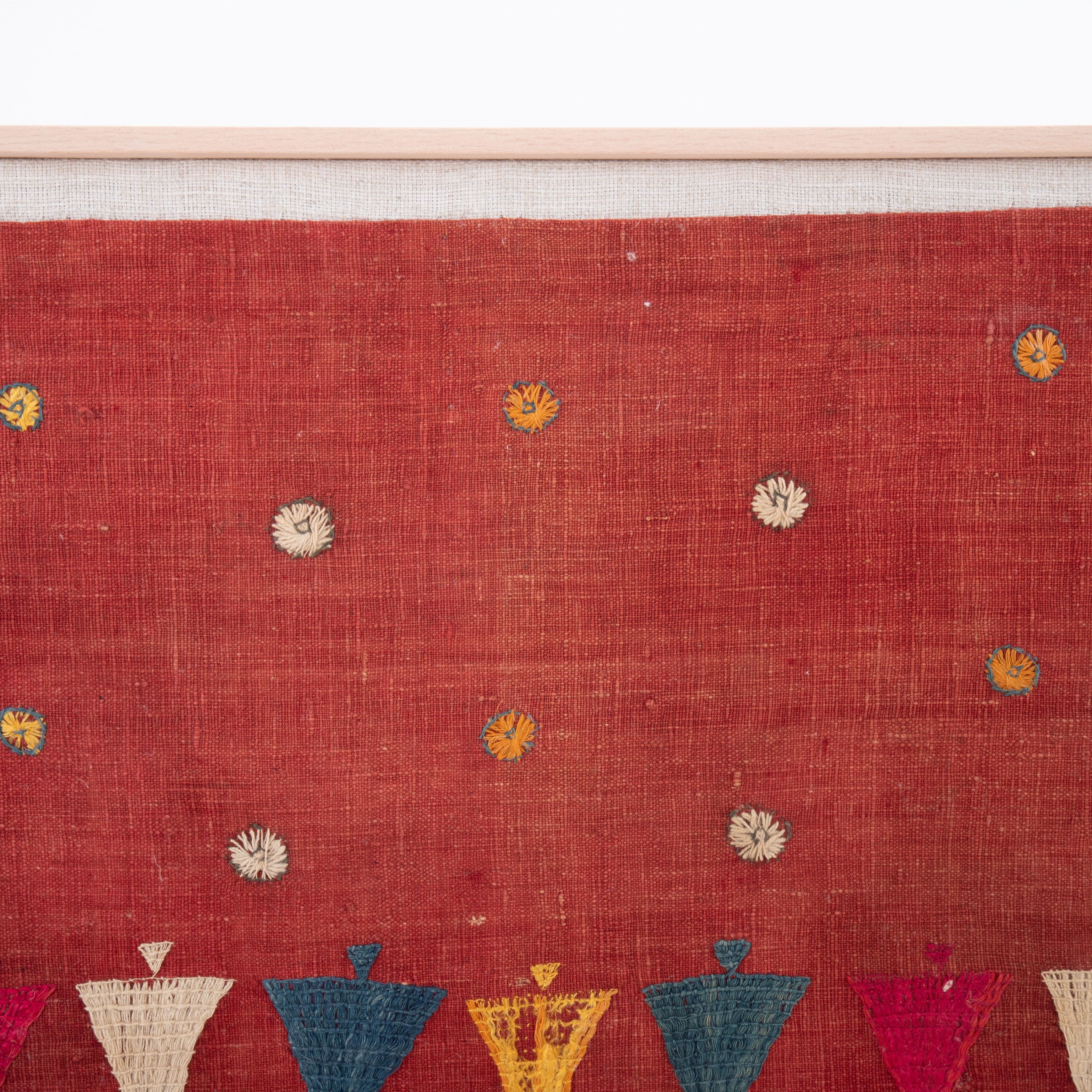 Framed Antique Kutch, Gujarat Embroidered Skirt panel, early 20th C. In Fair Condition For Sale In Istanbul, TR