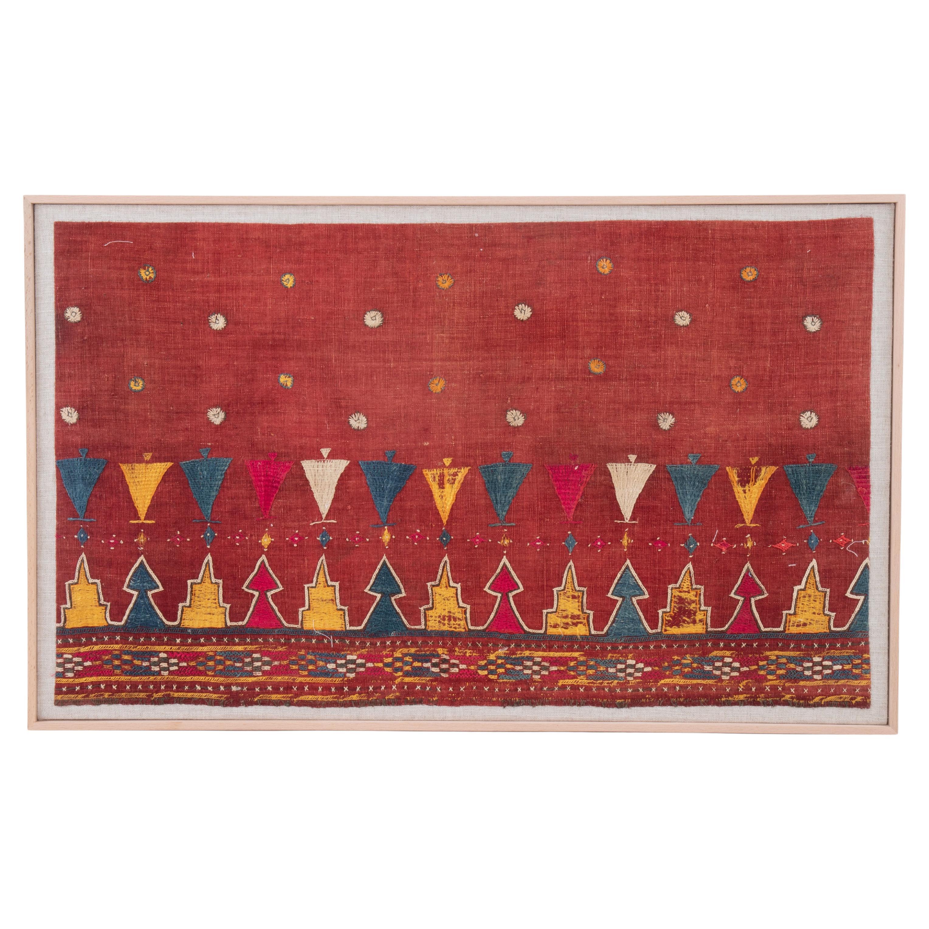 Framed Antique Kutch, Gujarat Embroidered Skirt panel, early 20th C.
