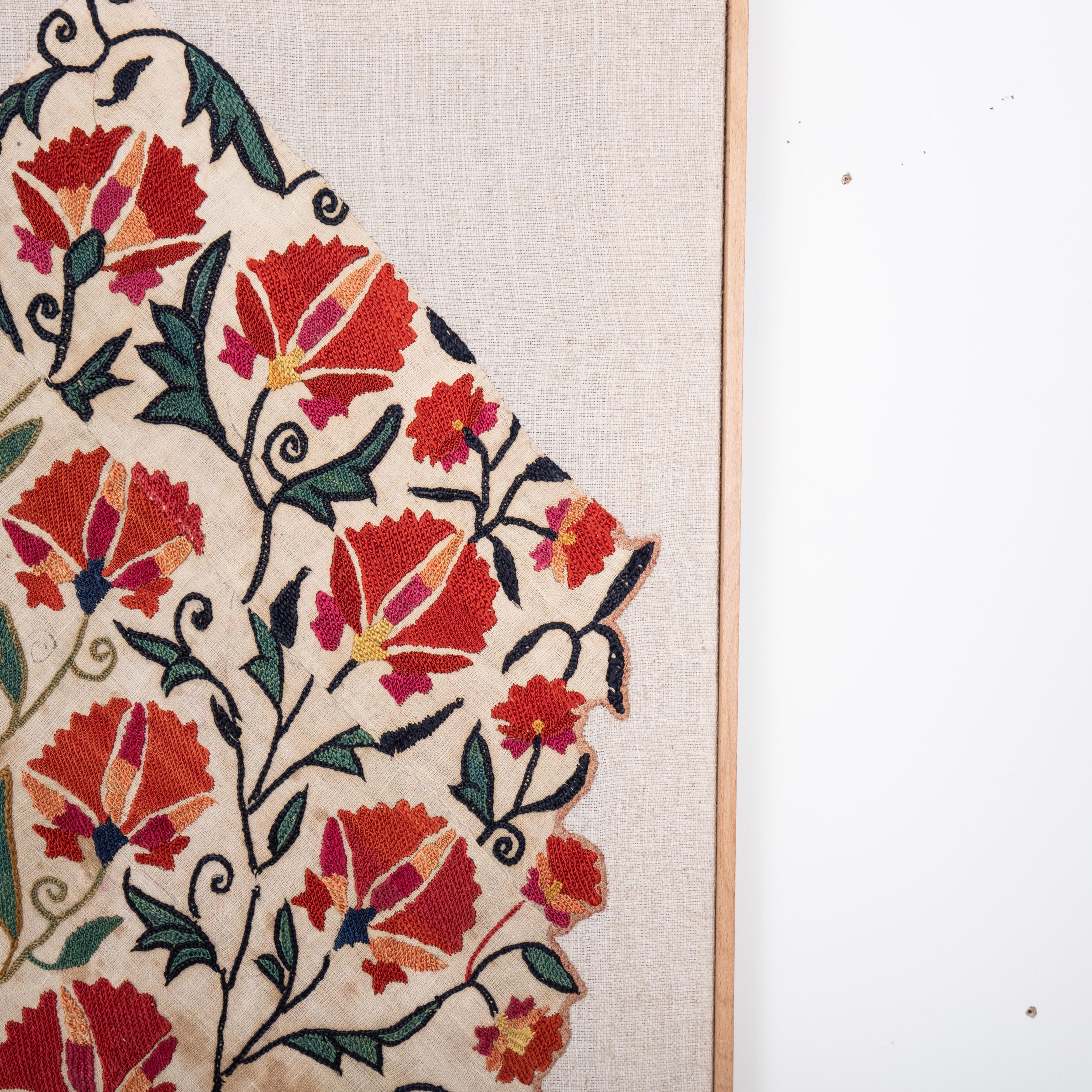 Embroidered Framed Antique Nurata Suzani Fragment, 19th C.