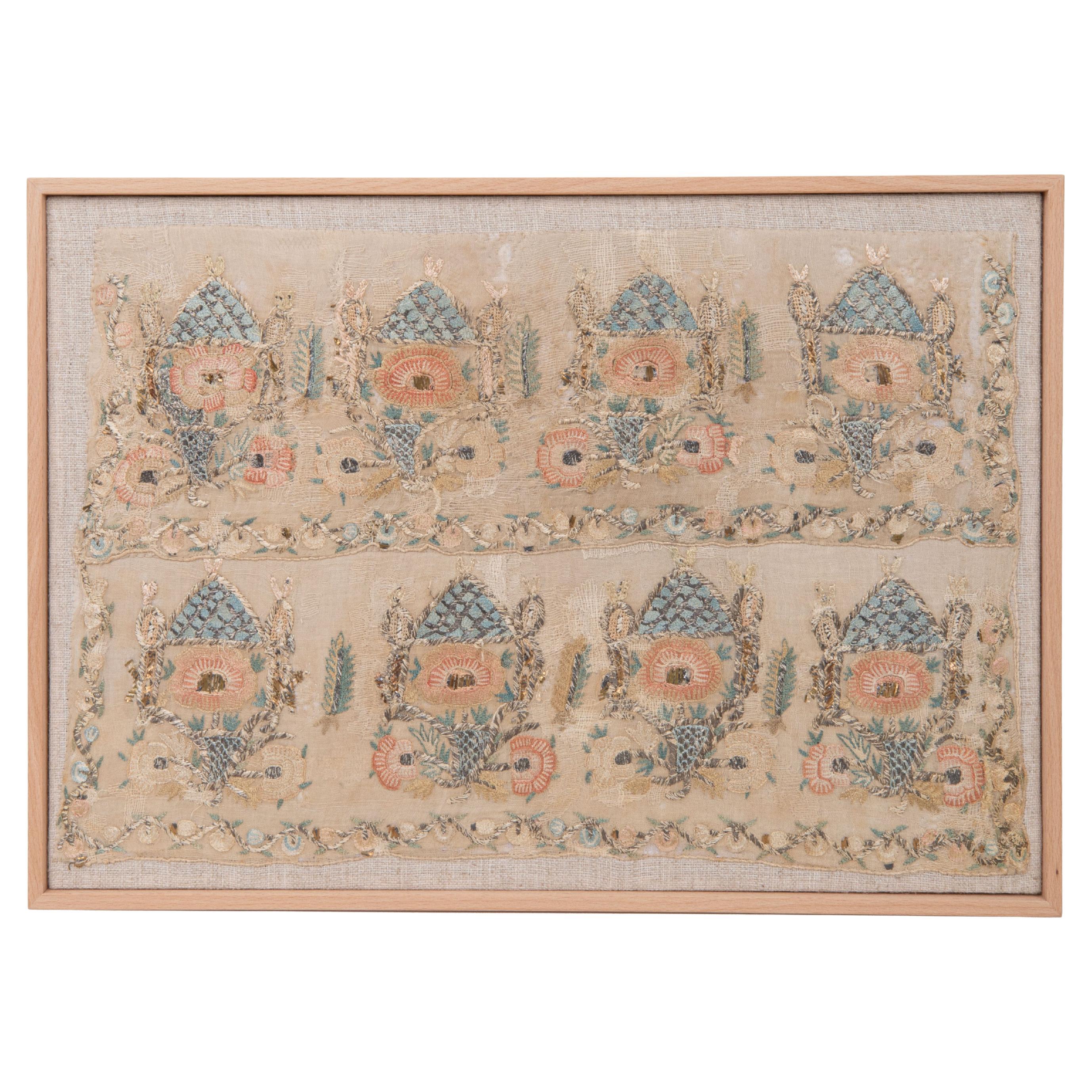 Framed Antique Ottoman Embroidery, 19th C.