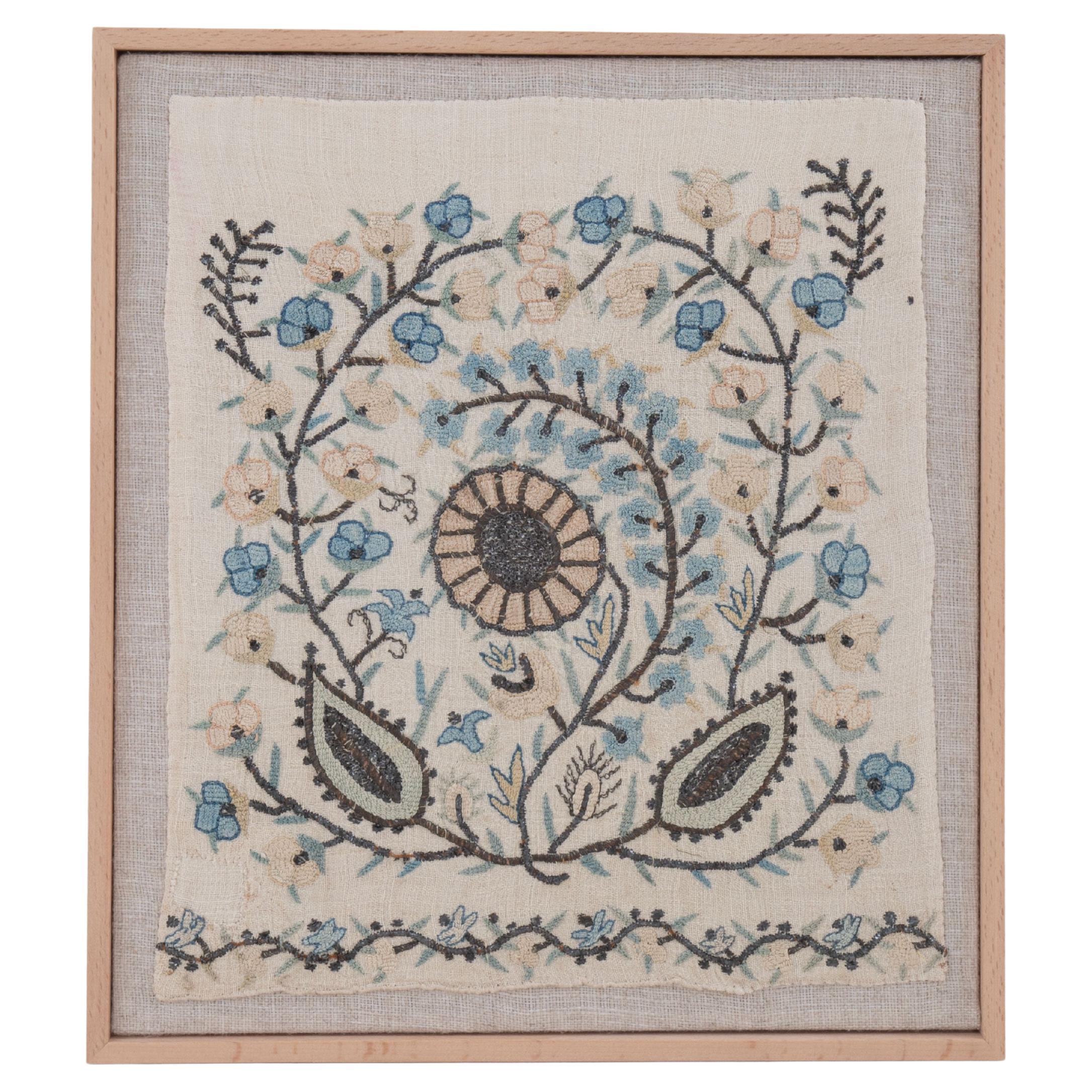 Framed Antique Ottoman Embroidery Fragment , 19th C.
