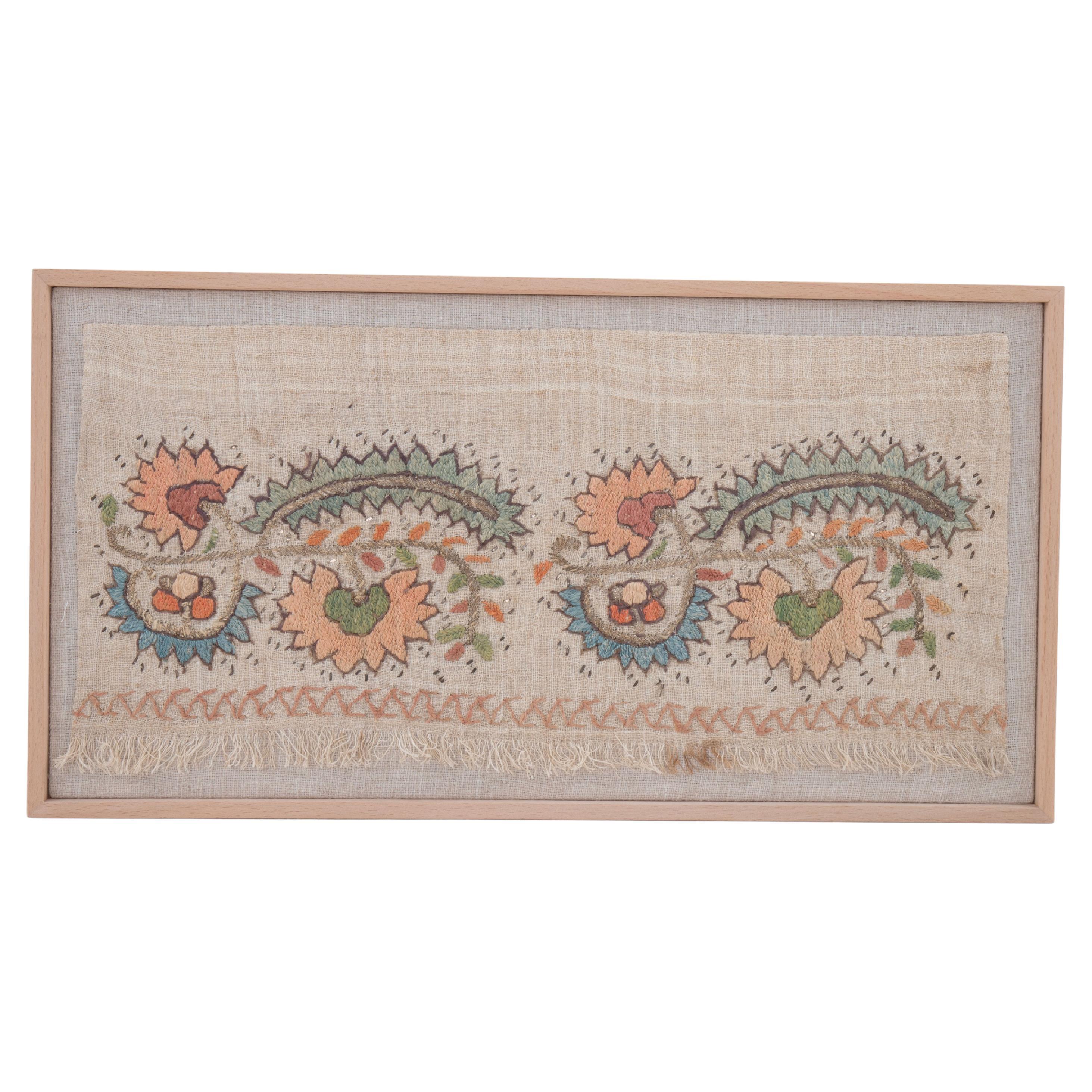 Framed Antique Ottoman Embroidery Fragment 19th century.