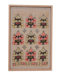 Frammento di ricamo ottomano antico incorniciato, fine del XIX secolo.