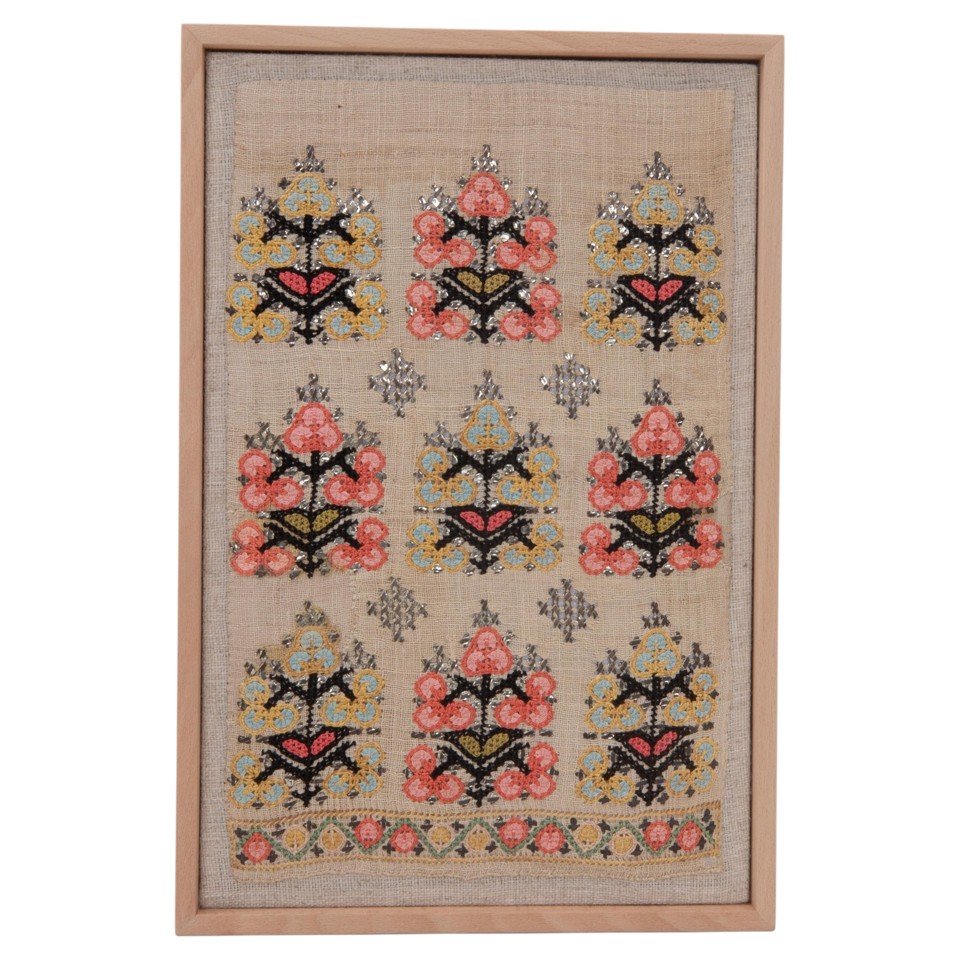 Framed Antique Ottoman Embroidery Fragment , Late 19th Century.
