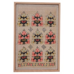 Frammento di ricamo ottomano antico incorniciato, fine del XIX secolo.