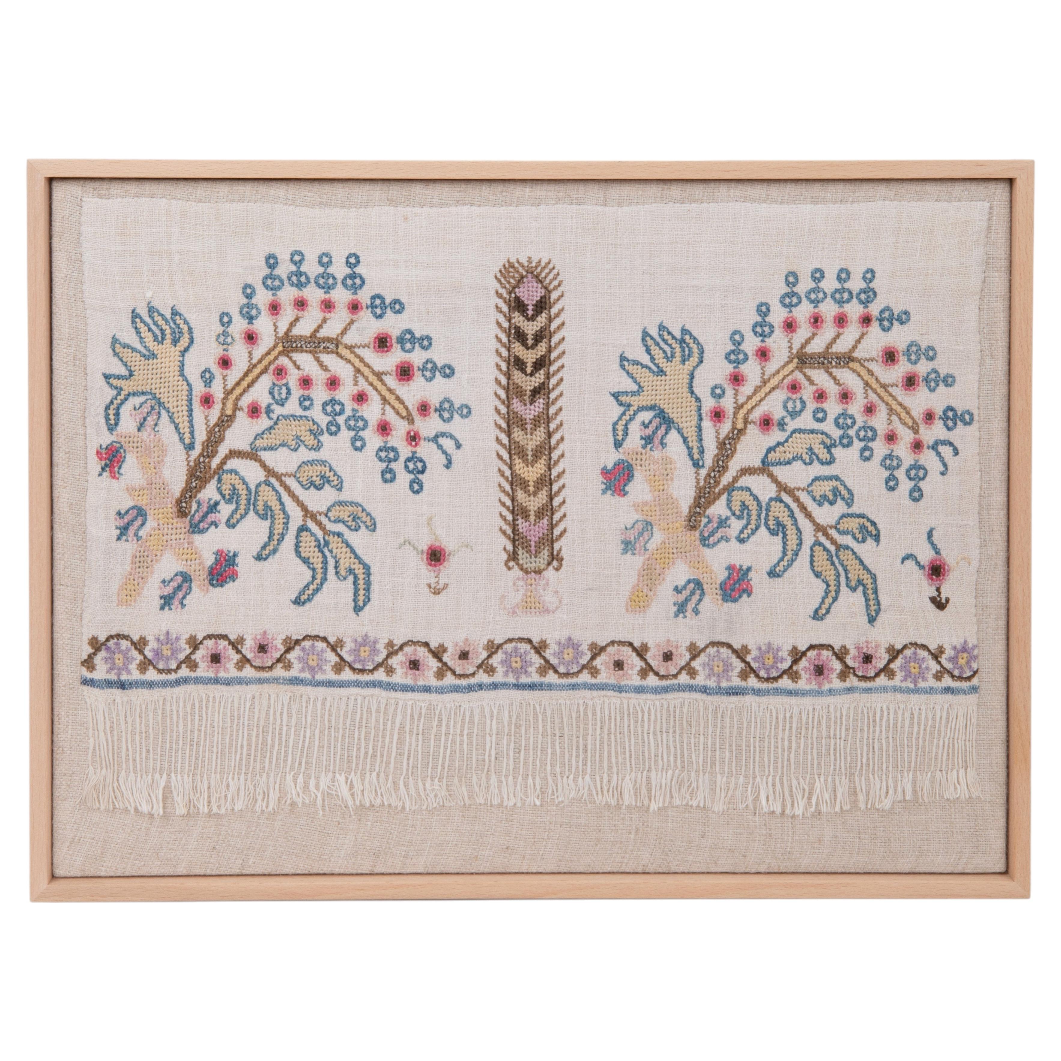 Framed Antique Ottoman Embroidery Fragment , Late 19th Century.