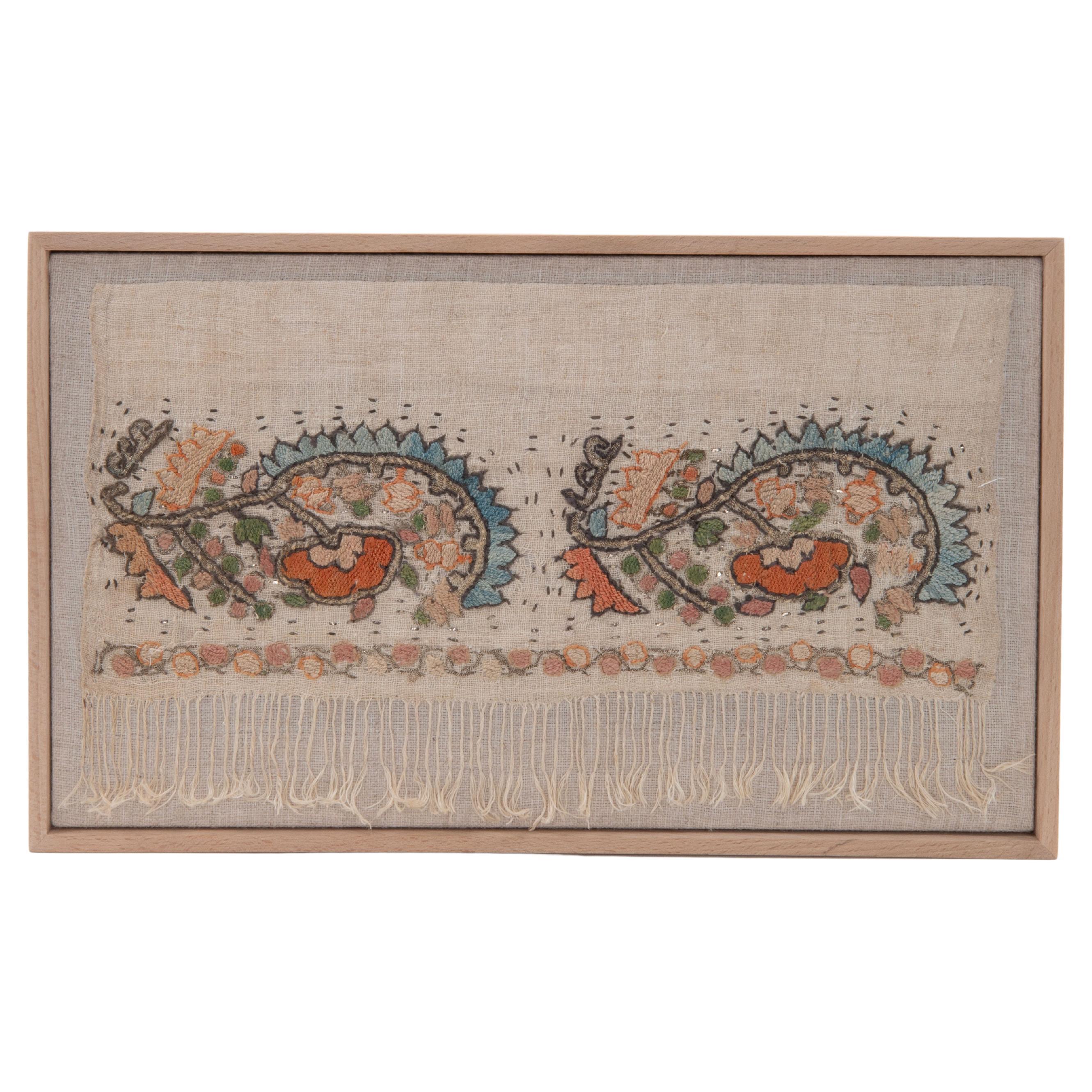 Framed Antique Ottoman Embroidery Fragment, Turkey