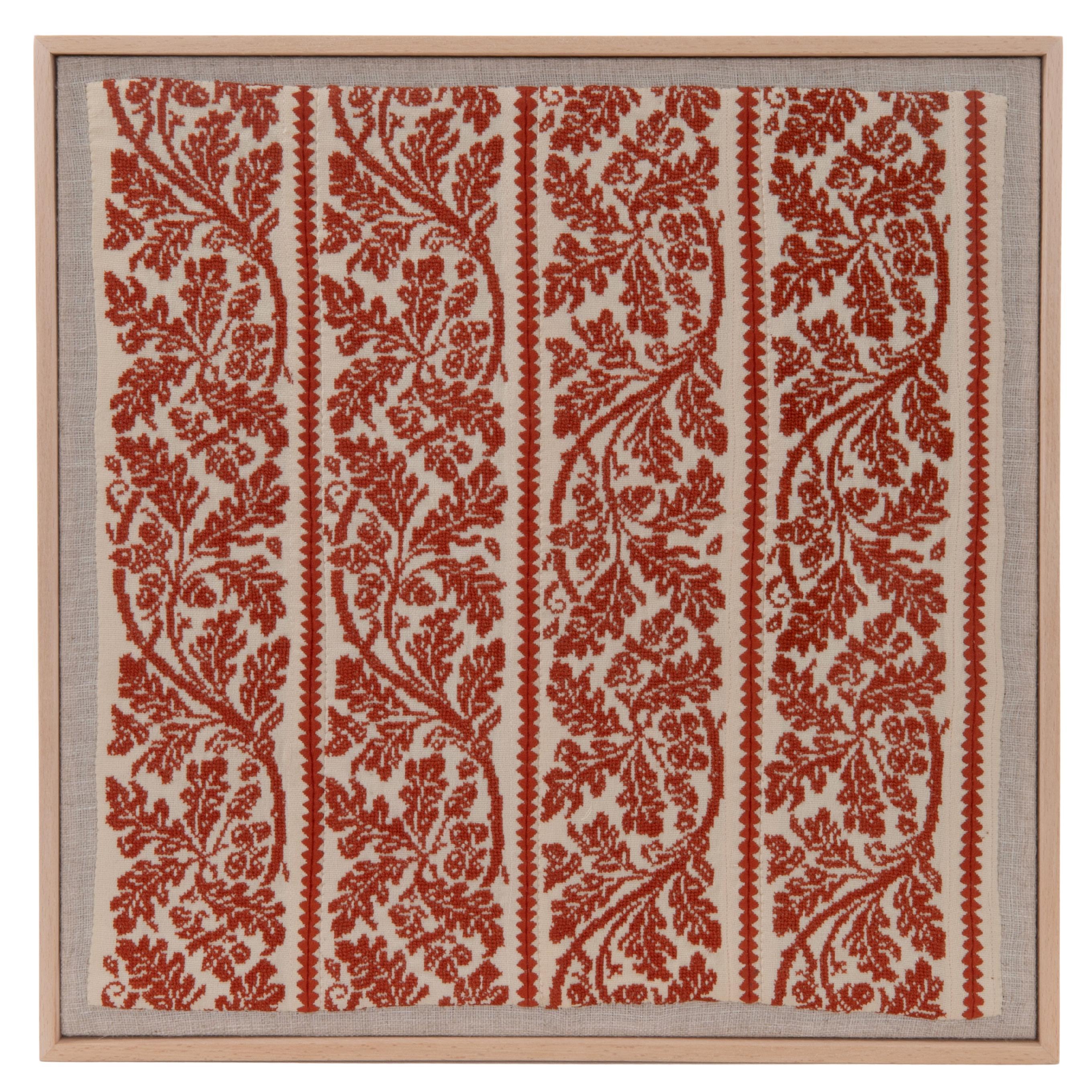 Framed Antique Palestinian Embroidery Fragment , Early 20th Century.