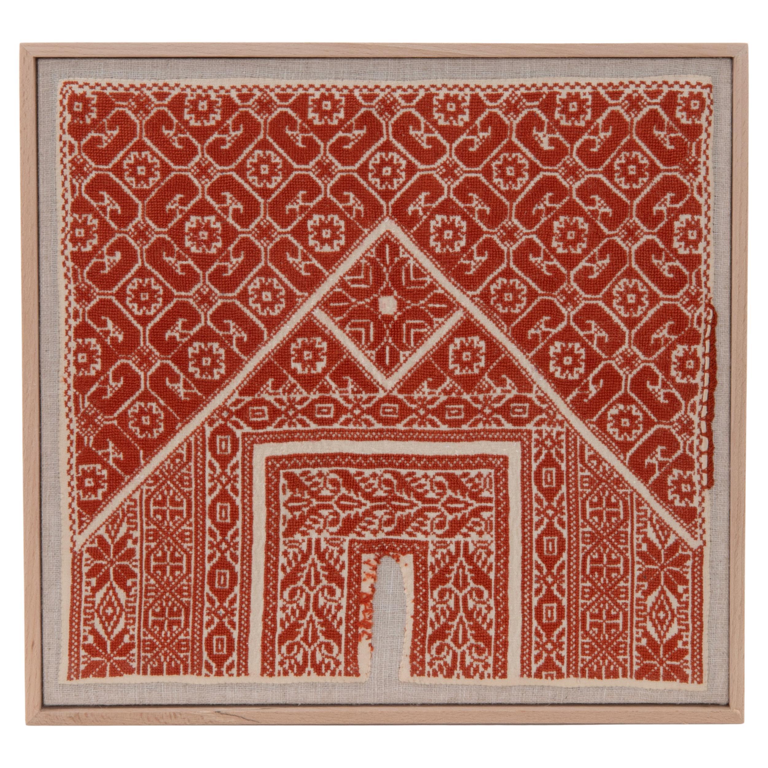 Framed Antique Palestinian Embroidery Fragment , Early 20th Century.