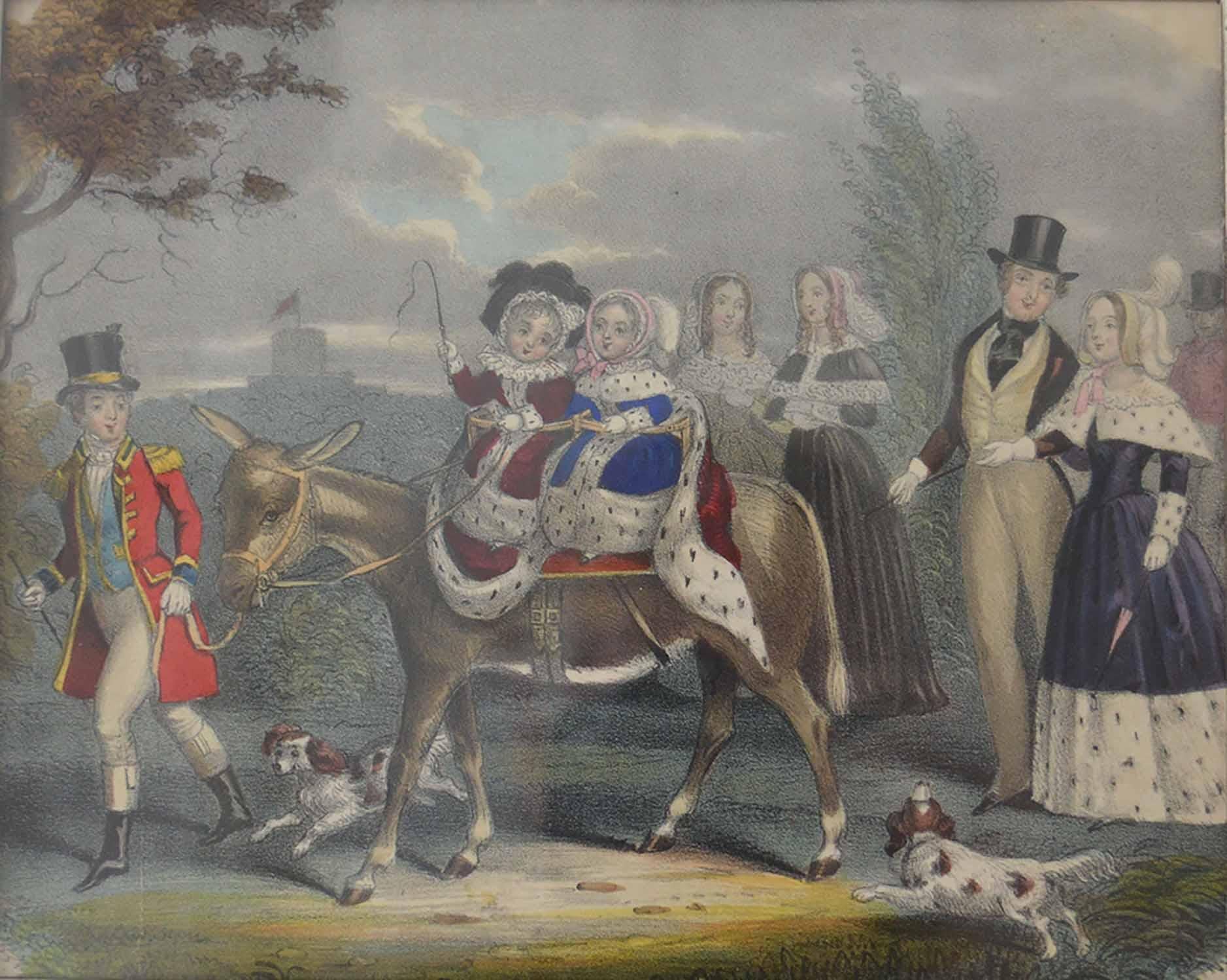 Folk Art Framed Antique Print of a Royal Party, English, circa 1850