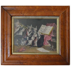 Framed Antique Print of Cat Musicians, English, circa 1850