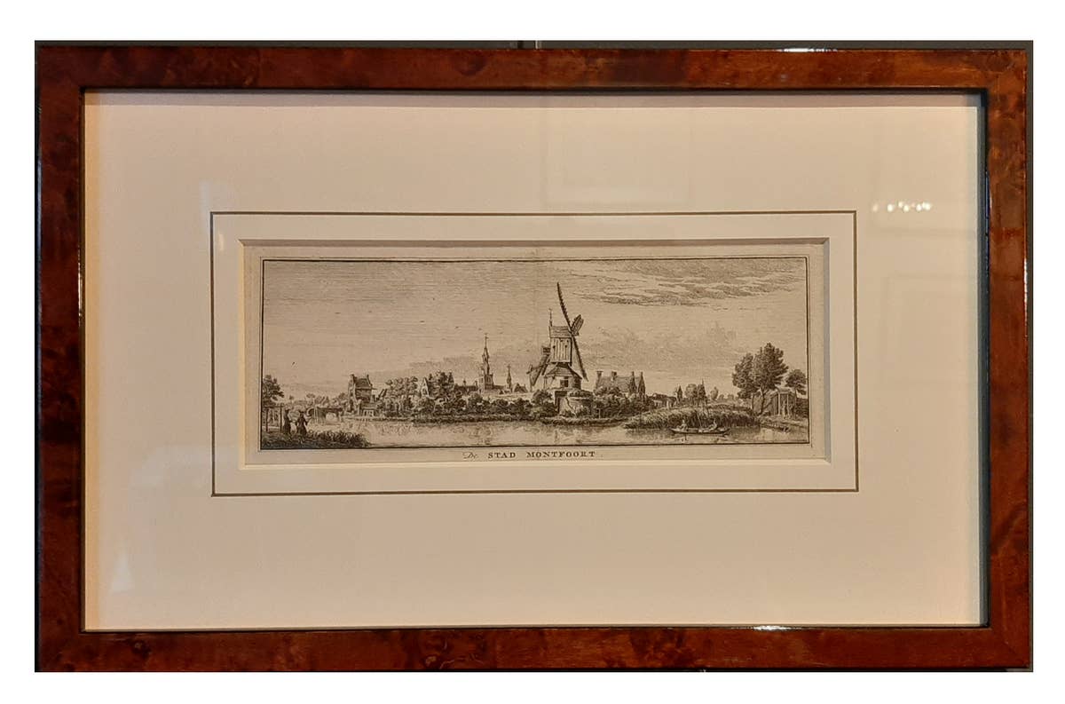 Framed Antique Print of the City of Montfoort in The Netherlands, circa 1750