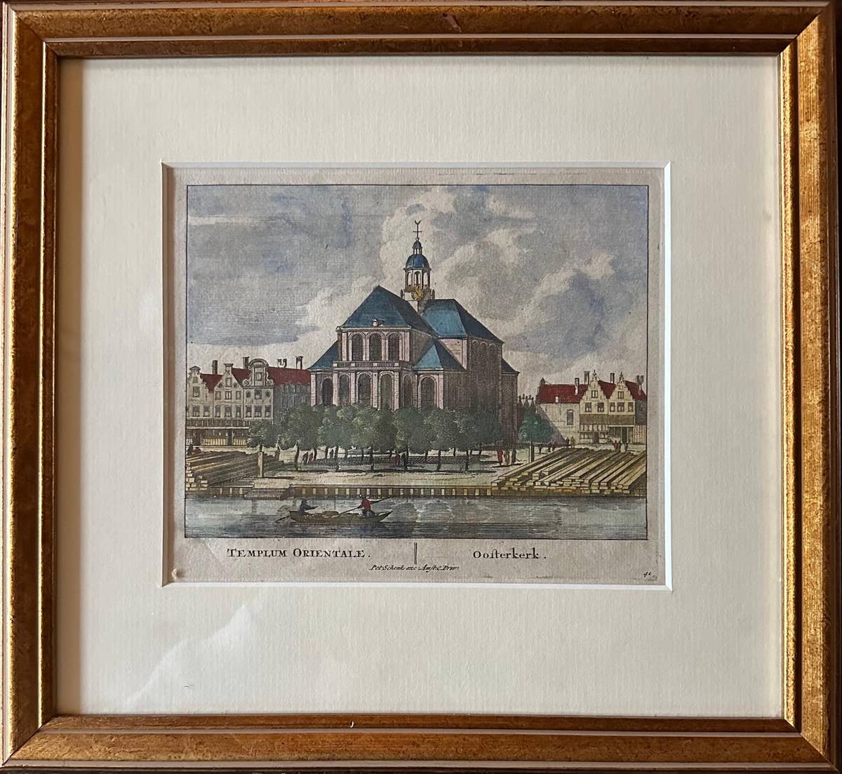 Framed Antique Print of the Temple Orientale Oosterkerk in Amsterdam, 1710