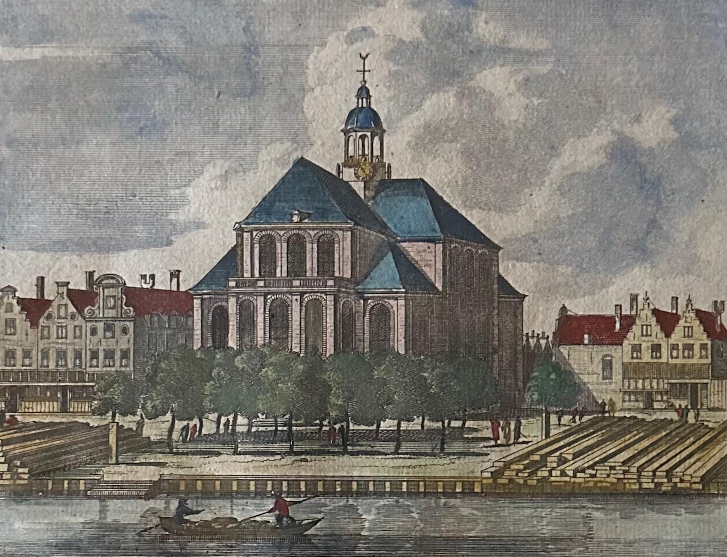 Inciso Stampa antica incorniciata del Tempio Orientale Oosterkerk ad Amsterdam, 1710 in vendita