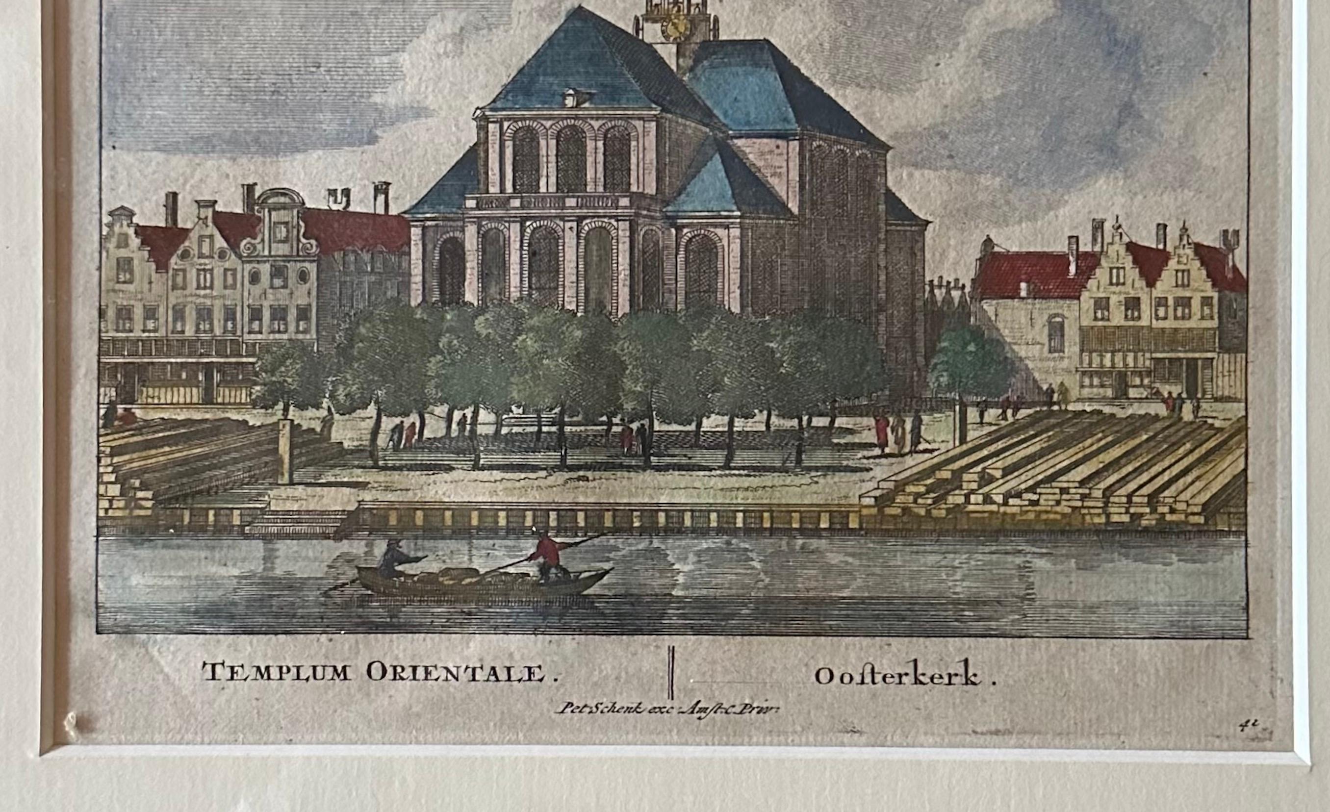Gerahmter antiker Druck des Tempels Orientale Oosterkerk in Amsterdam, 1710 im Zustand „Gut“ im Angebot in Langweer, NL