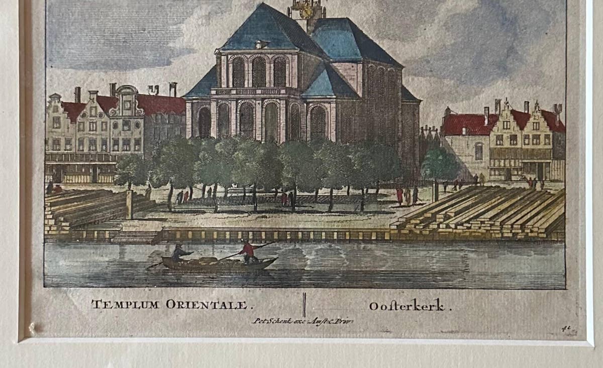 Framed Antique Print of the Temple Orientale Oosterkerk in Amsterdam, 1710