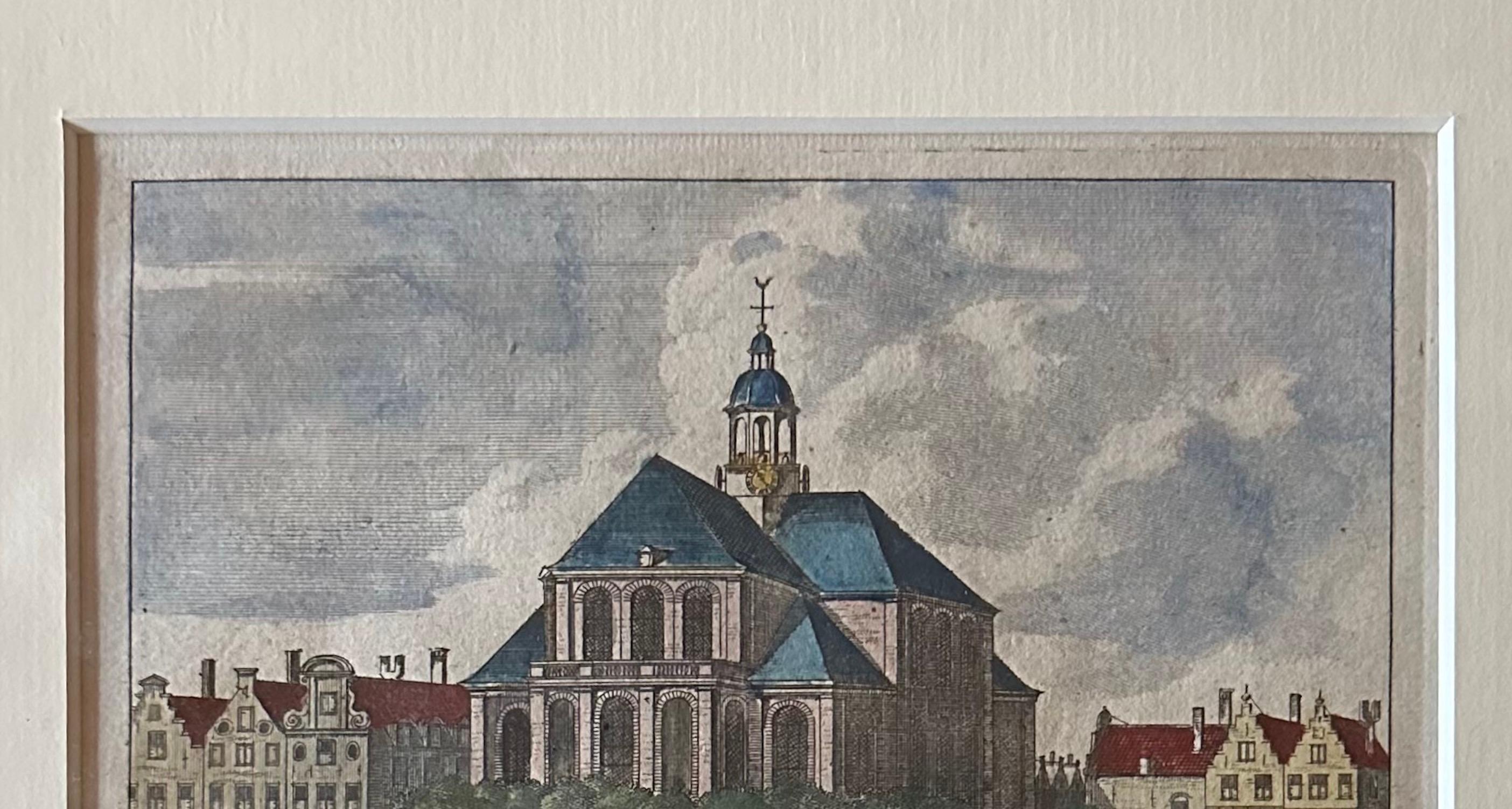 Inizio XVIII secolo Stampa antica incorniciata del Tempio Orientale Oosterkerk ad Amsterdam, 1710 in vendita
