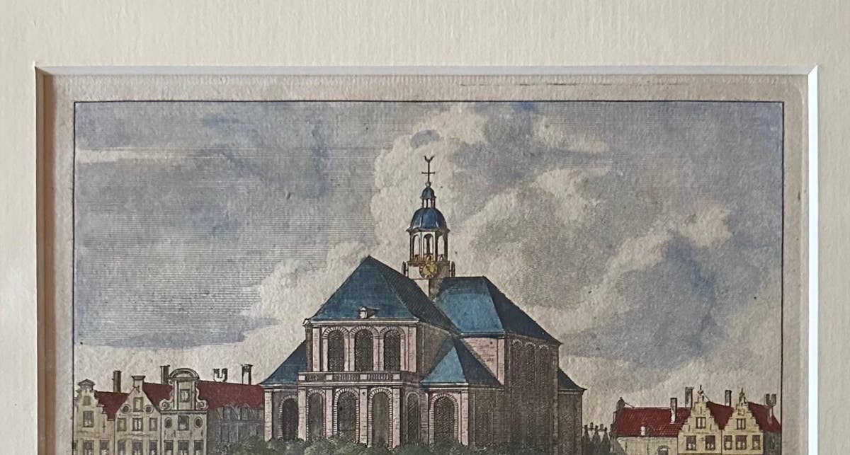 Framed Antique Print of the Temple Orientale Oosterkerk in Amsterdam, 1710