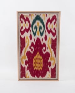 Framed Antique Silk and Cotton Ikat Fragment, 19th C.