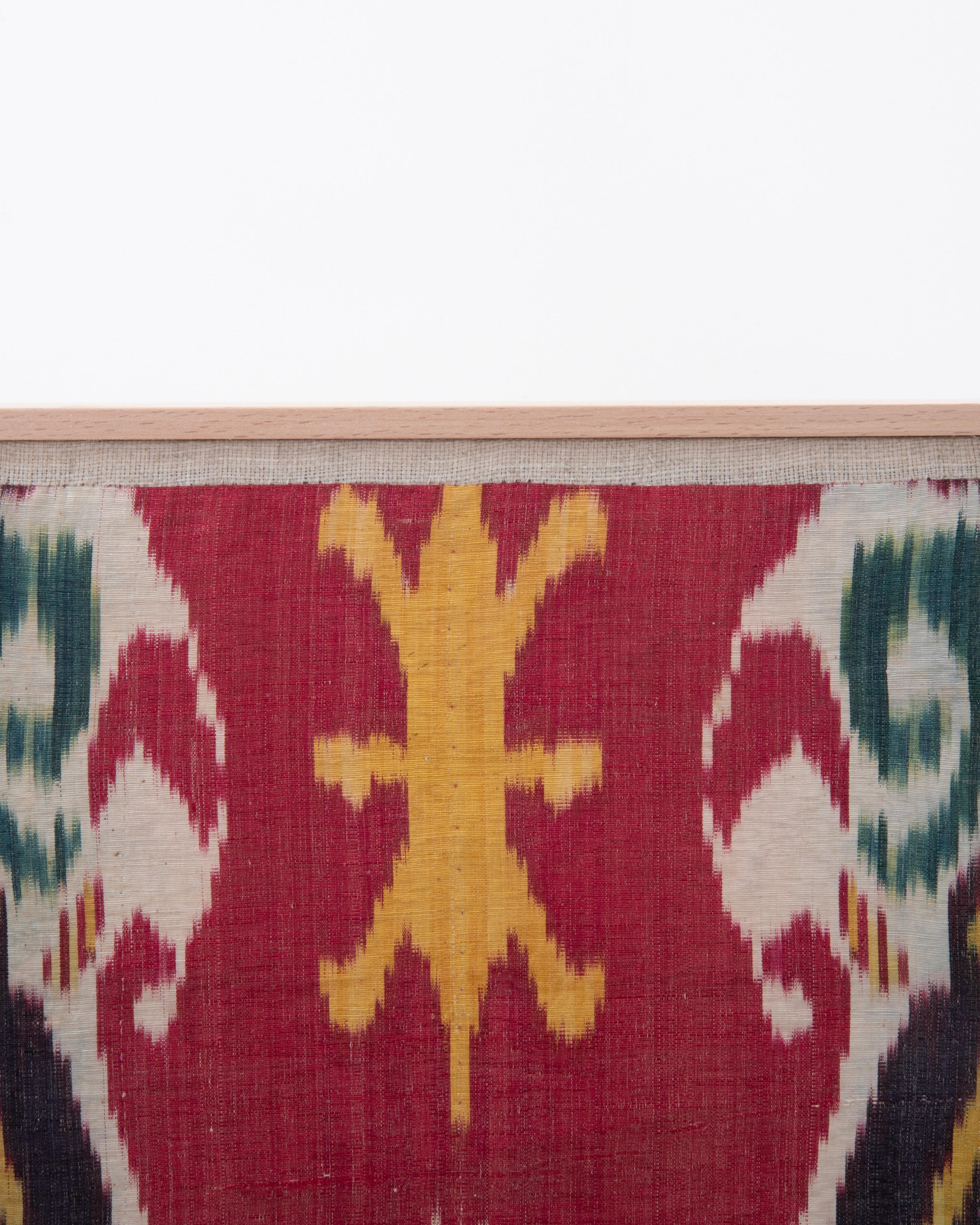 Arte popolare Framed Antique Silk and Cotton Ikat Fragment, 19th C. in vendita