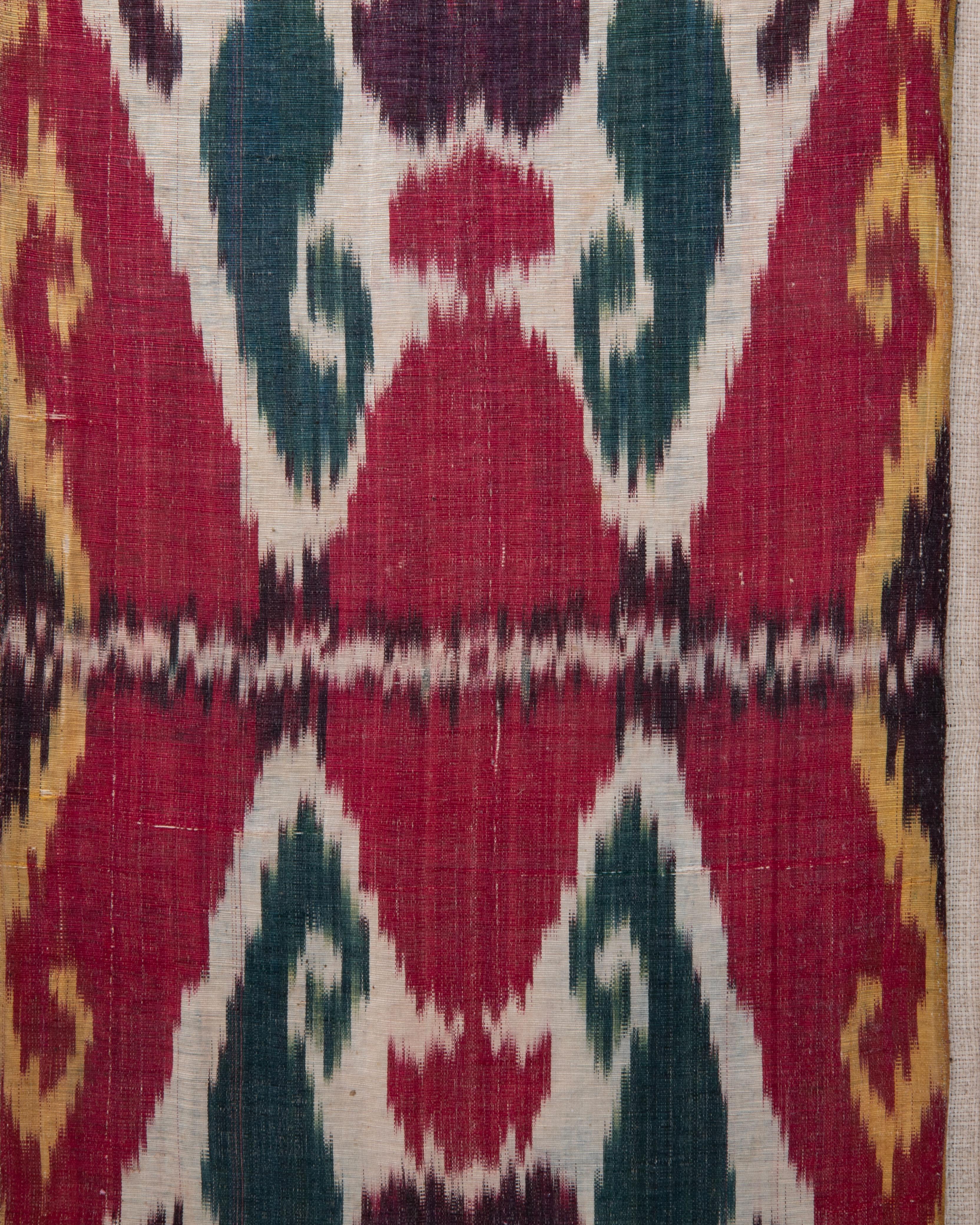 Framed Antique Silk and Cotton Ikat Fragment, 19th C. (Usbekisch) im Angebot