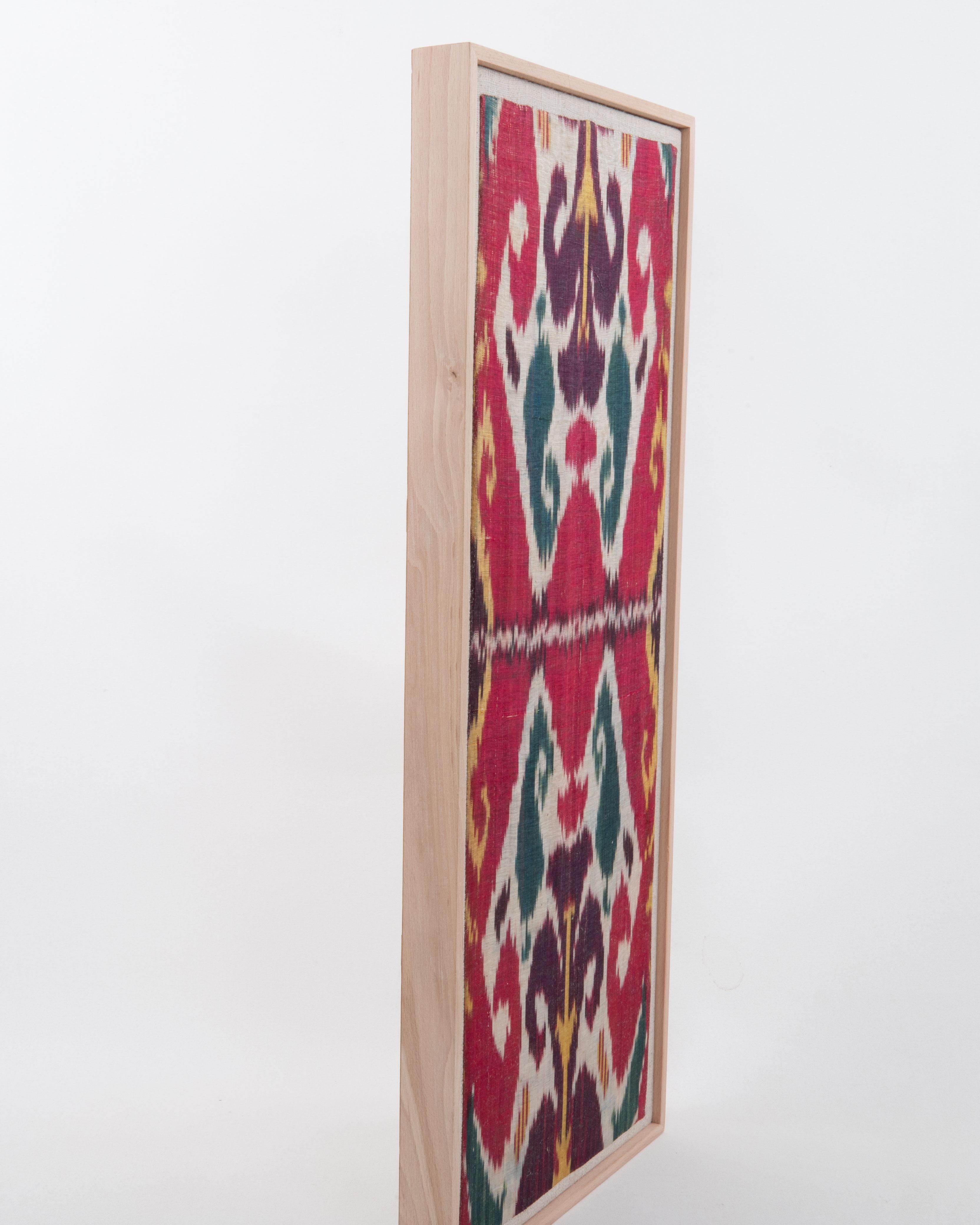 Framed Antique Silk and Cotton Ikat Fragment, 19th C. (19. Jahrhundert) im Angebot