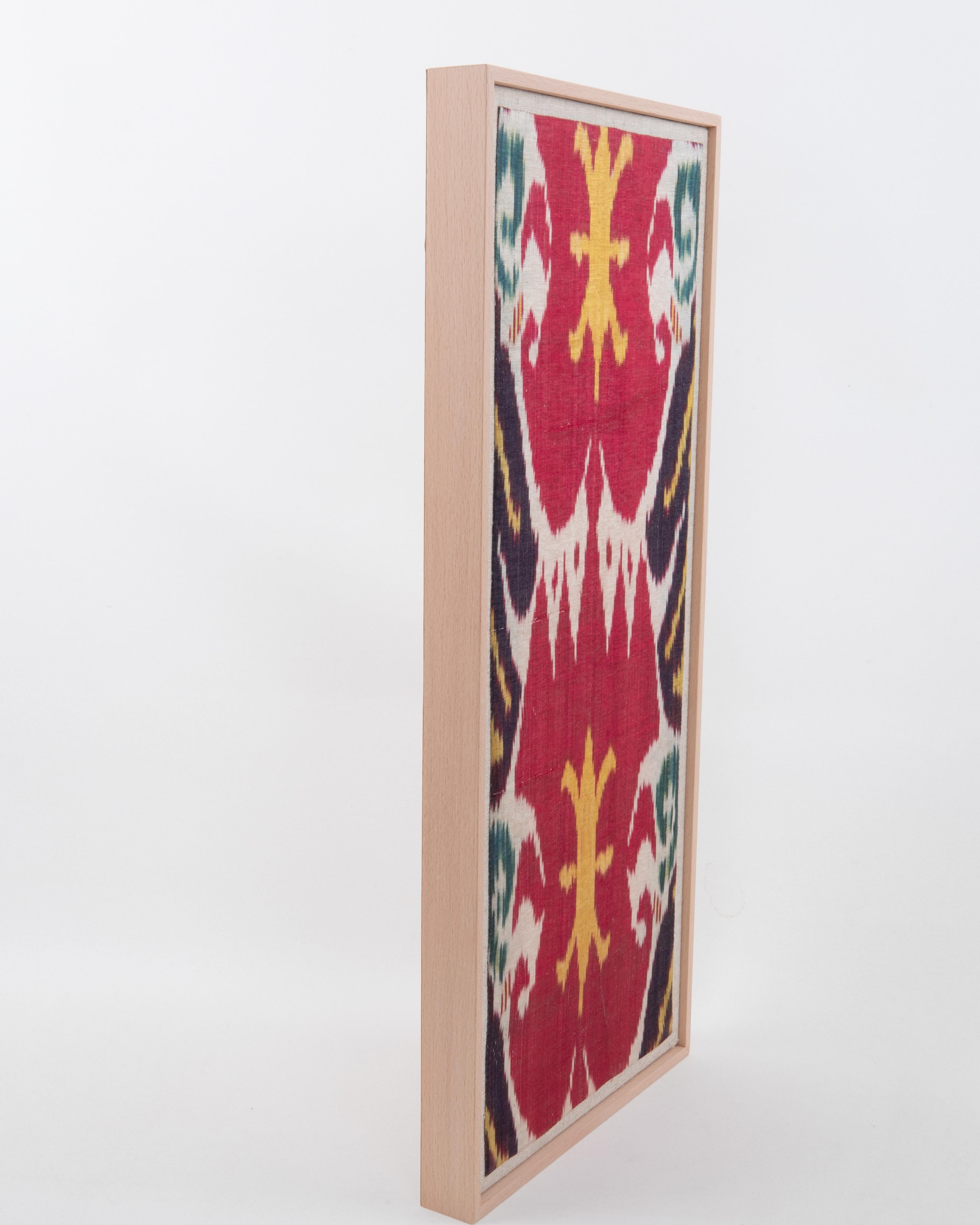 XIX secolo Framed Antique Silk and Cotton Ikat Fragment, 19th C. in vendita