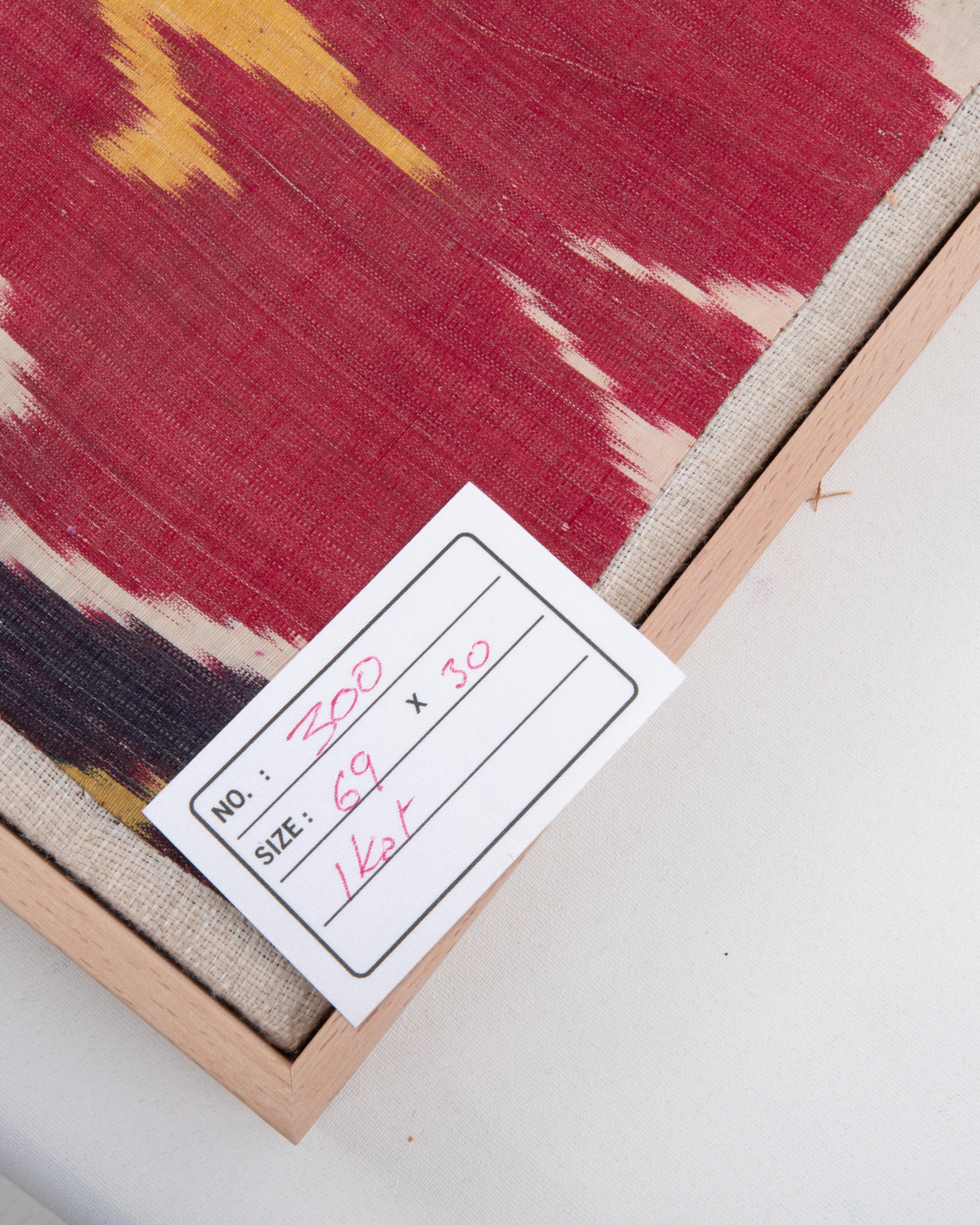 Seta Framed Antique Silk and Cotton Ikat Fragment, 19th C. in vendita