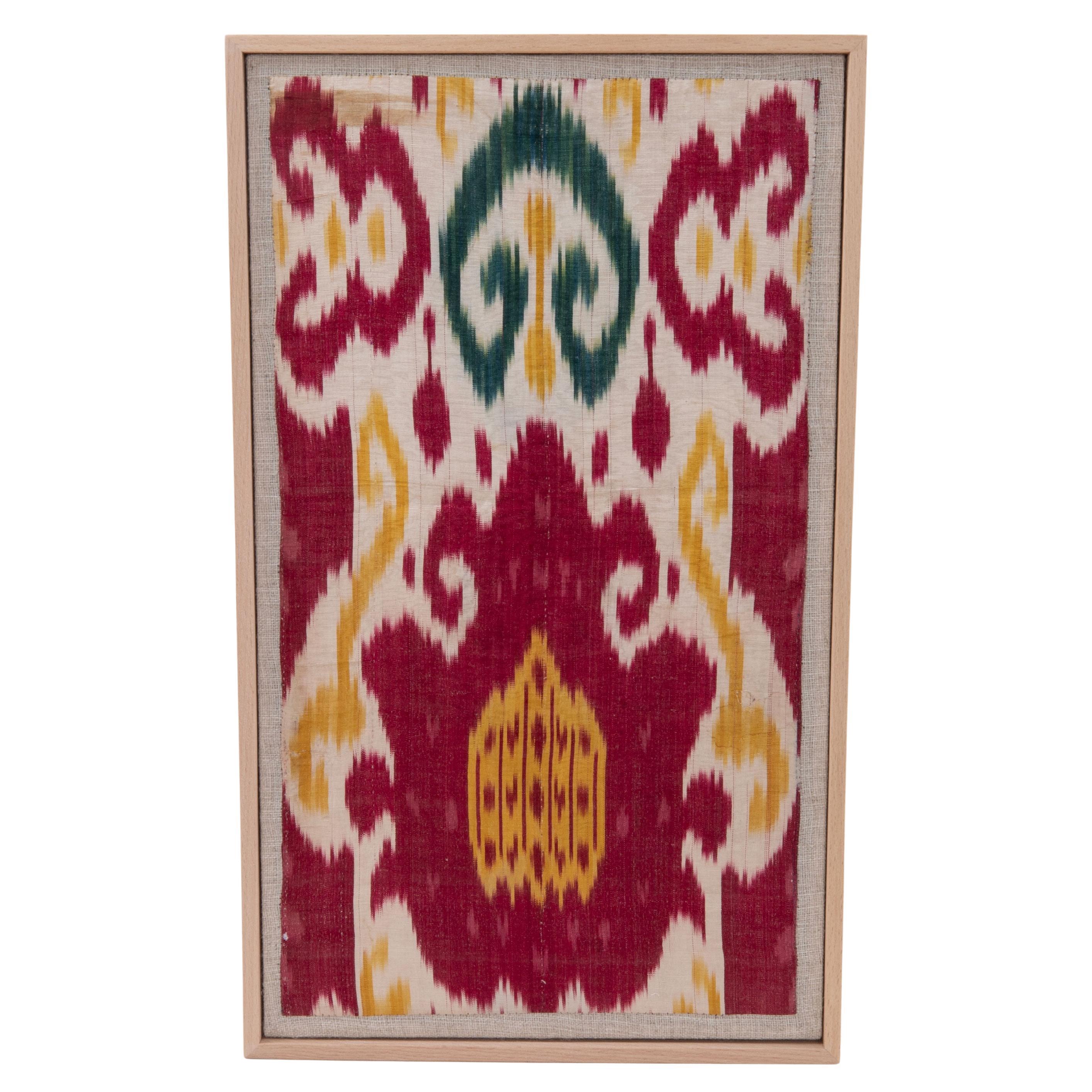 Gerahmtes antikes Ikat-Fragment aus Seide und Baumwolle, 19. C.
