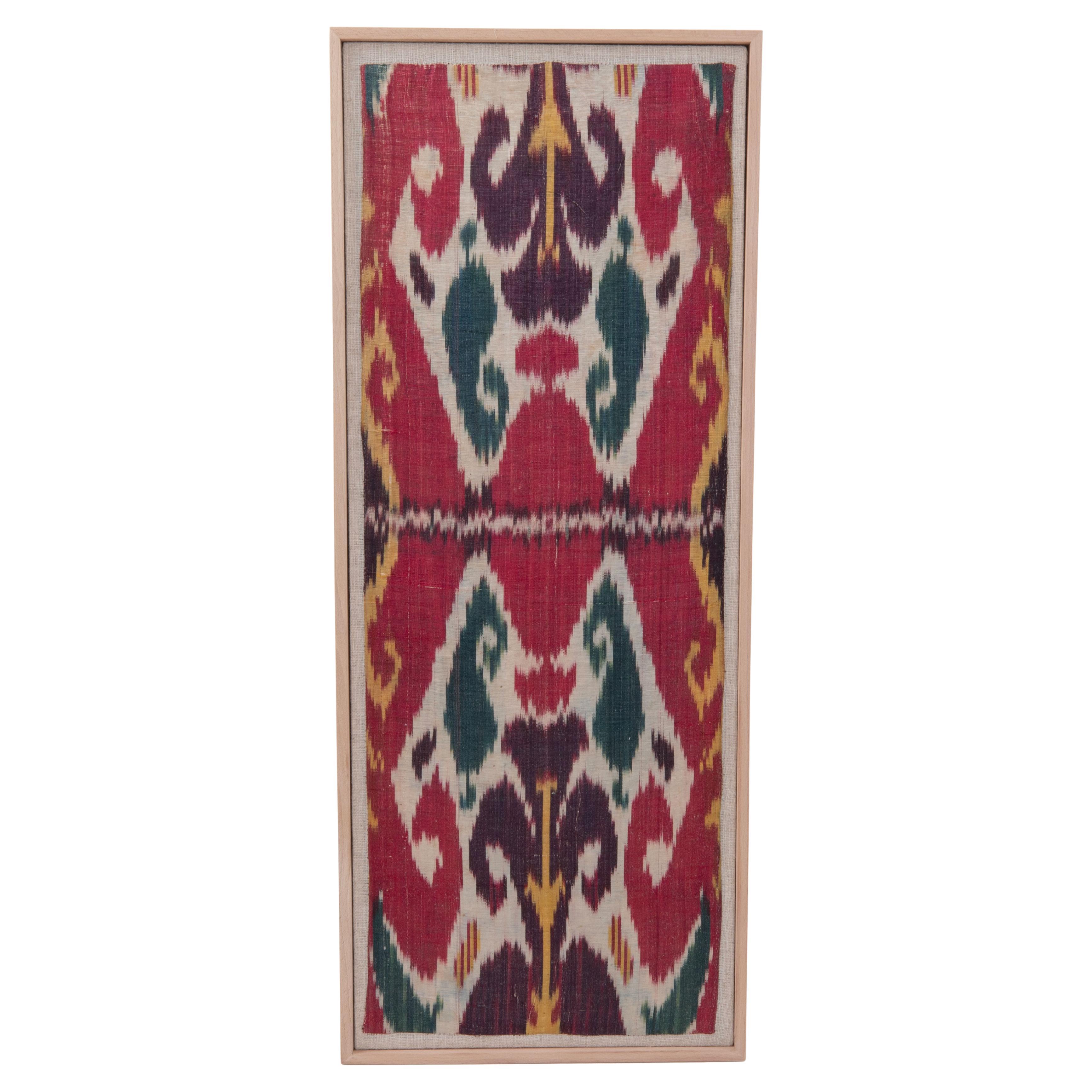 Framed Antique Silk and Cotton Ikat Fragment, 19th C.