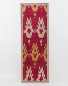 Framed Antique Silk and Cotton Ikat Fragment, Uzbekistan