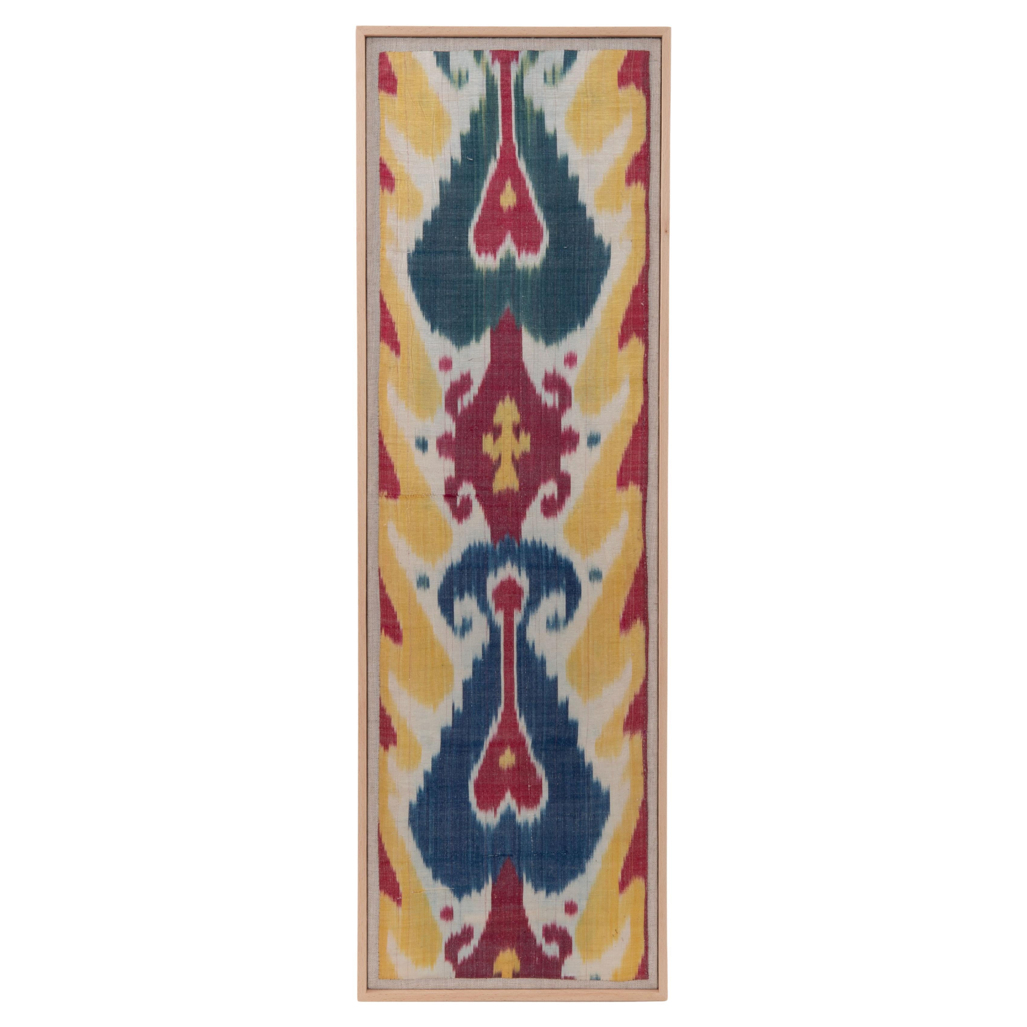 Fragmento antiguo de ikat de seda y algodón enmarcado, Uzbekistán