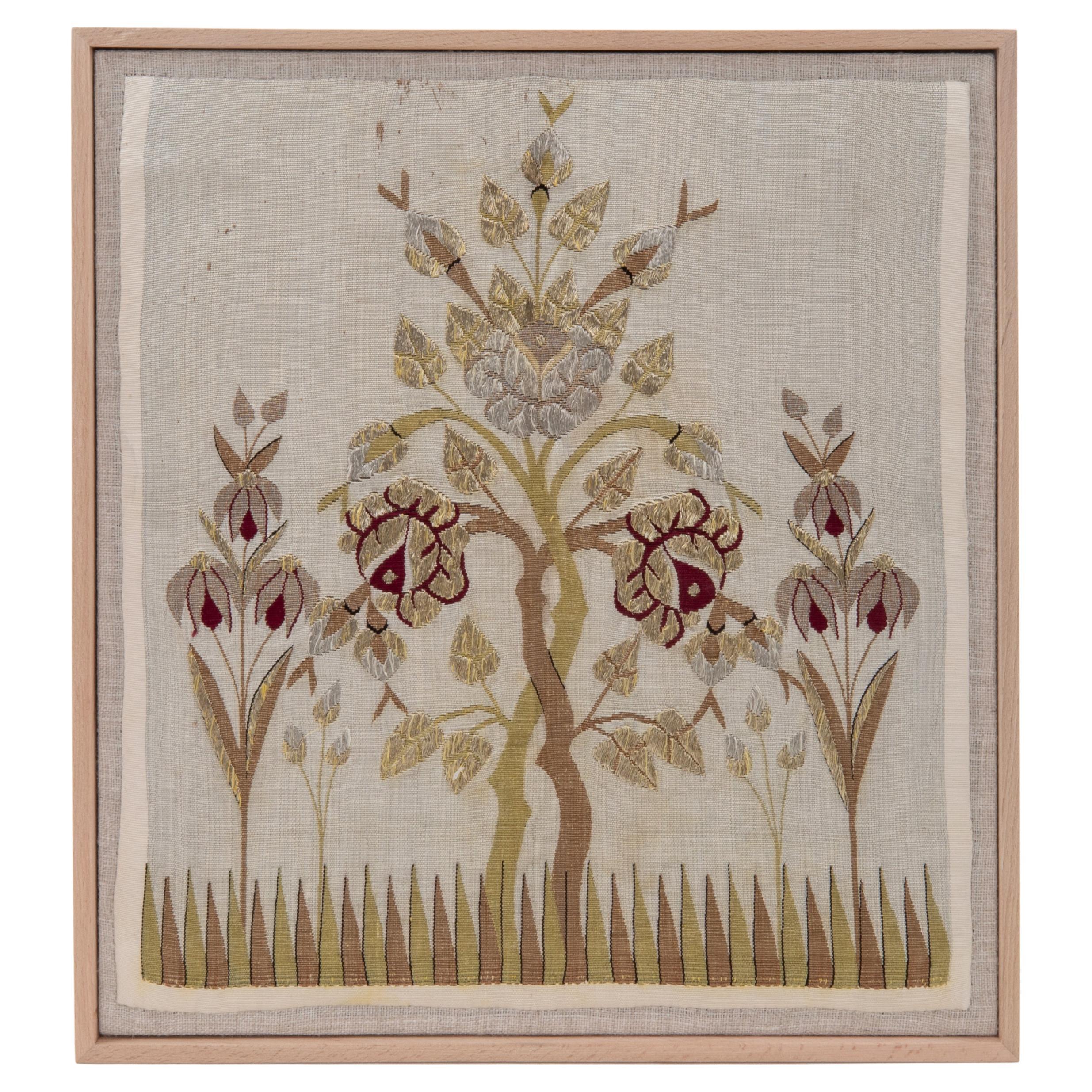 Framed Antique Silk and Metallic Tread Panel , Early 20th Century.