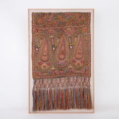 Framed Antique silk Embroidered Delhi Shawl Half, early 20th Century.