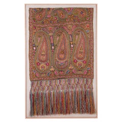 Framed Antique silk Embroidered Delhi Shawl Half, early 20th Century.