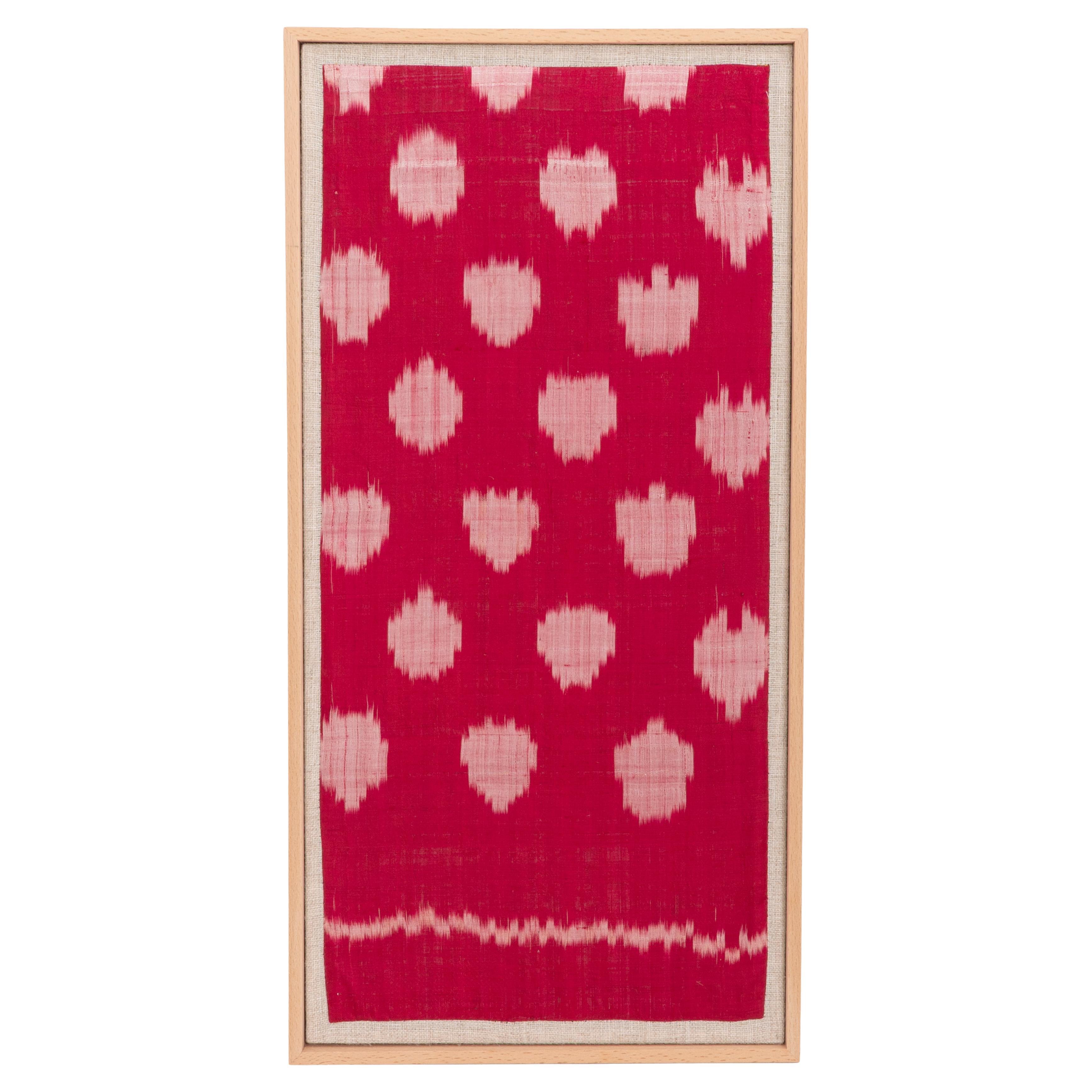 Framed Antique Silk Ikat Fragment , Uzbekistan early 20th C.